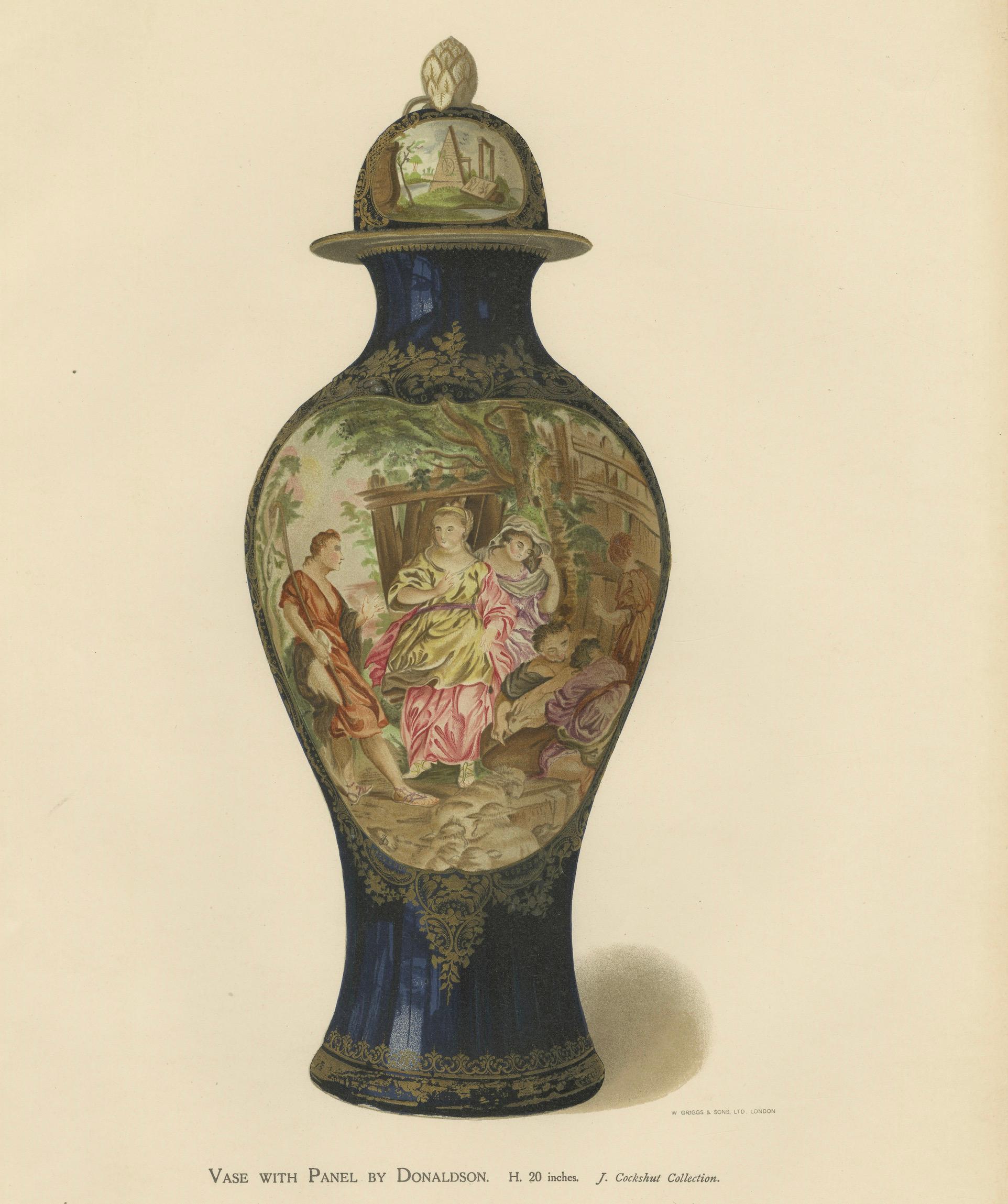 Pair of Worcester Porcelain Vase Designs by Donaldson, Gilt Blue Grounds, 1910