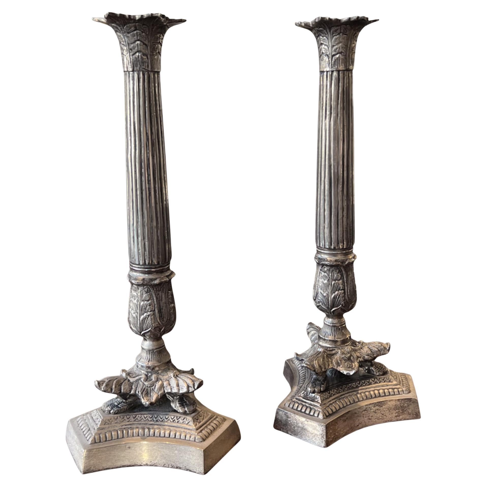 Pair of Worn Silver Plate Candlesticks (3 Pairs Available)
