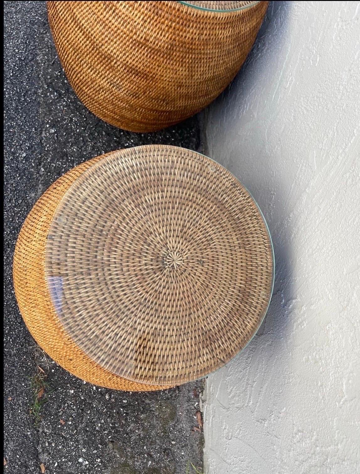 Pair of Woven Bamboo Garden Stool Tables 2