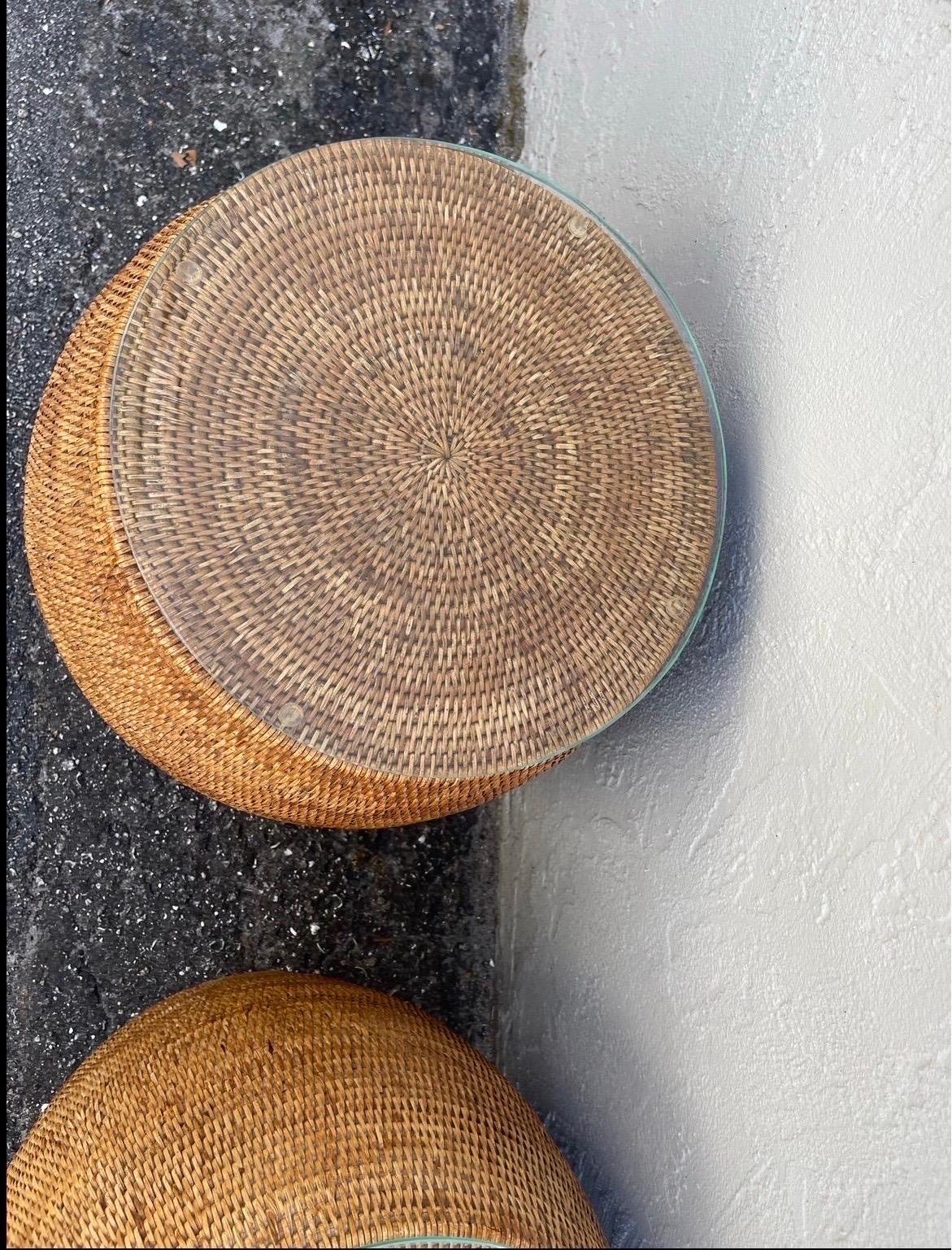 Pair of Woven Bamboo Garden Stool Tables 3