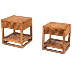 Pair of Woven Bamboo Side Tables