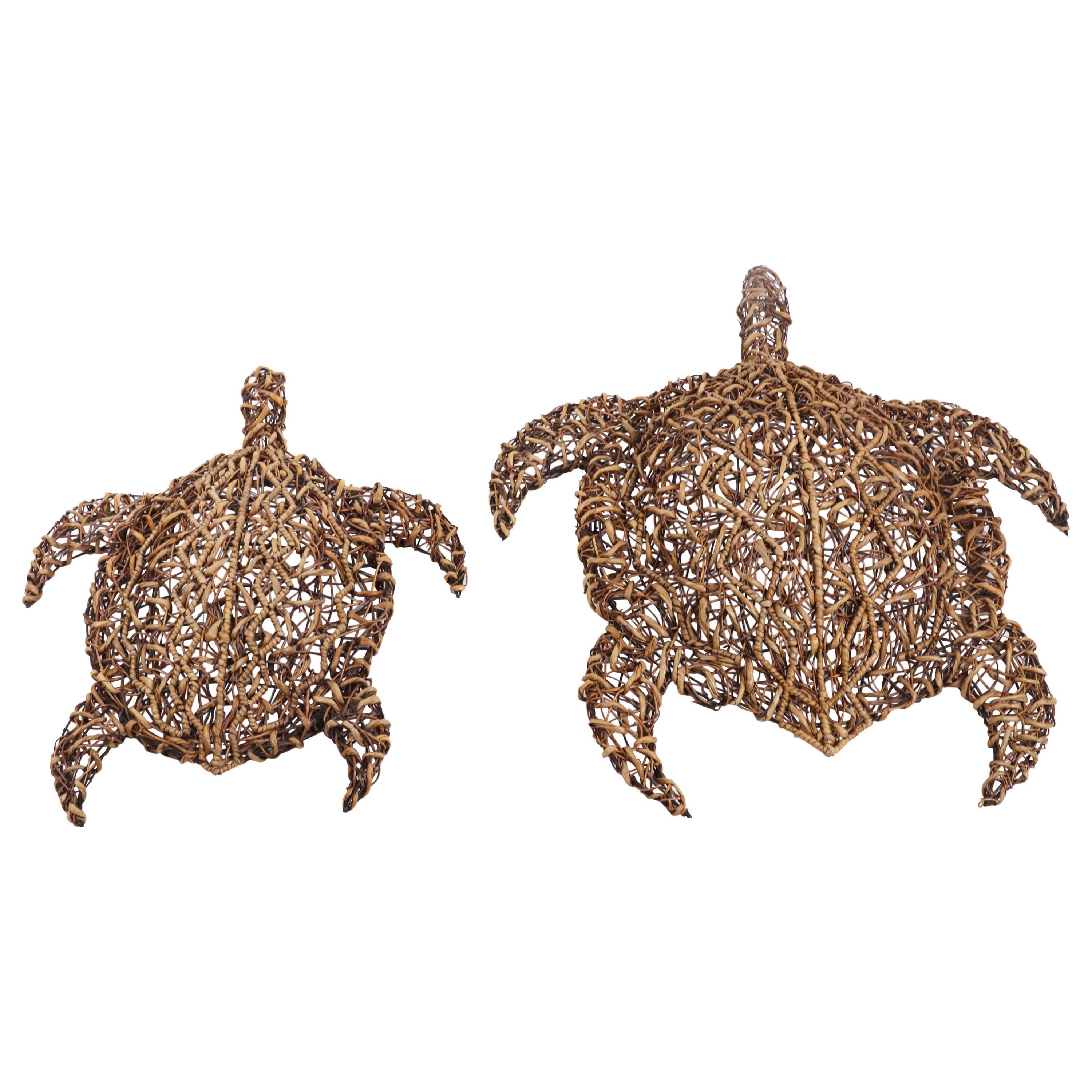 Pair of Woven Basket Turtle Lights