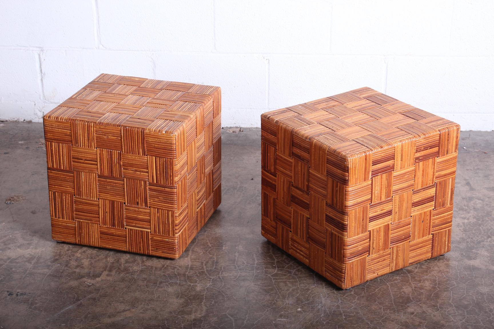 Pair of Woven Cane Cubes by Harvey Probber In Good Condition In Dallas, TX