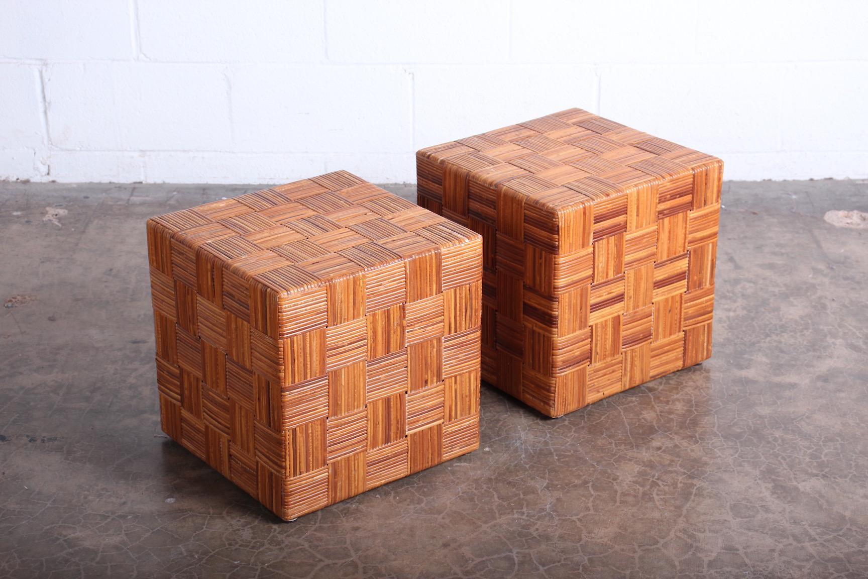 Pair of Woven Cane Cubes by Harvey Probber 2