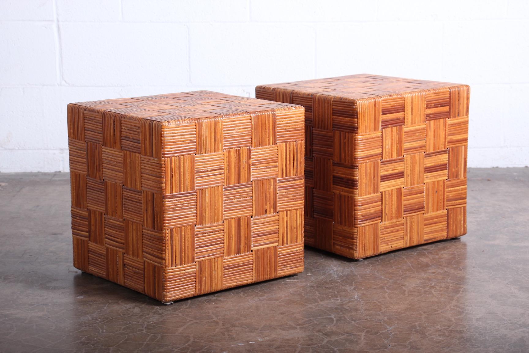 Pair of Woven Cane Cubes by Harvey Probber 3