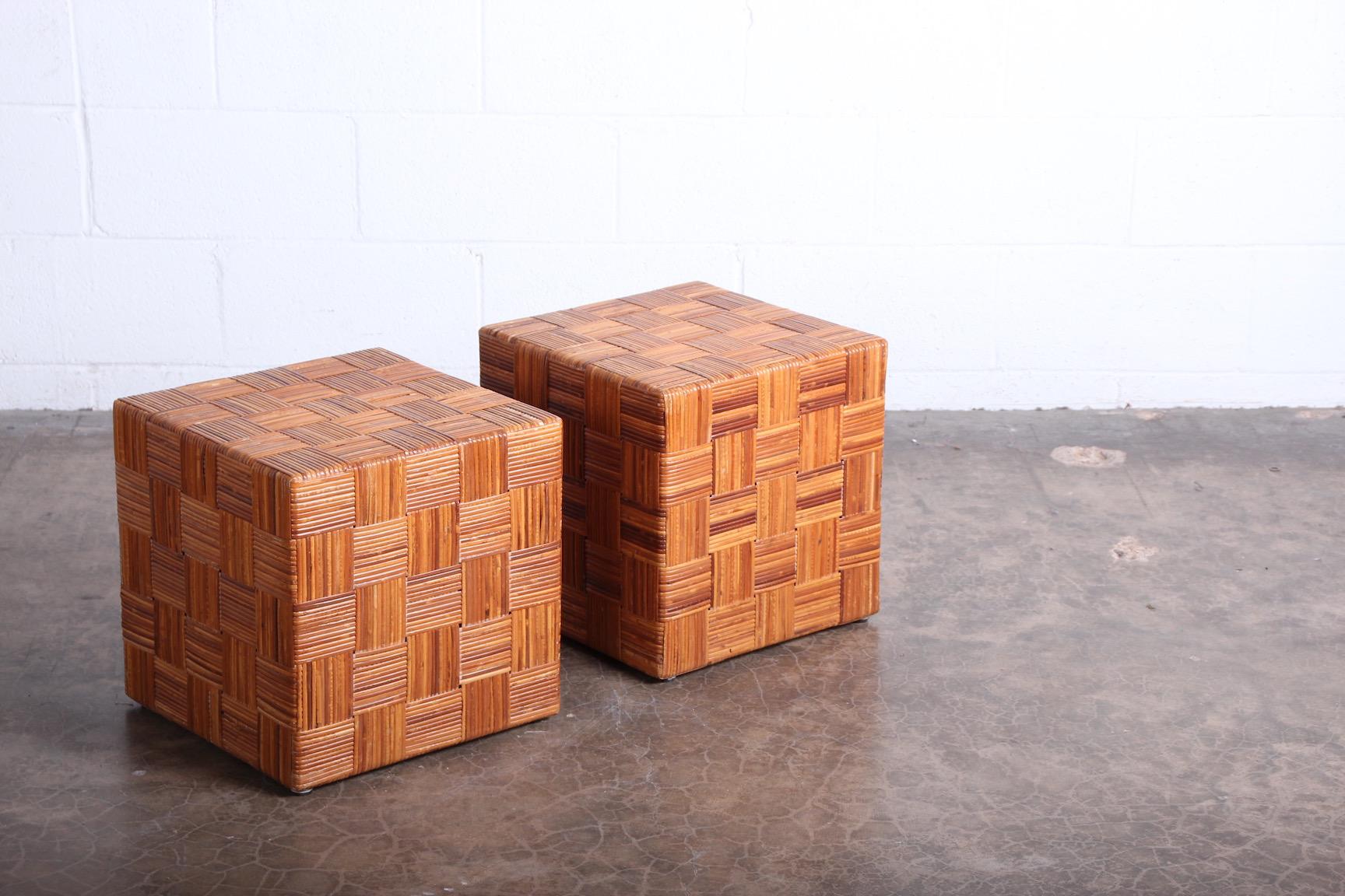 Pair of Woven Cane Cubes by Harvey Probber 5