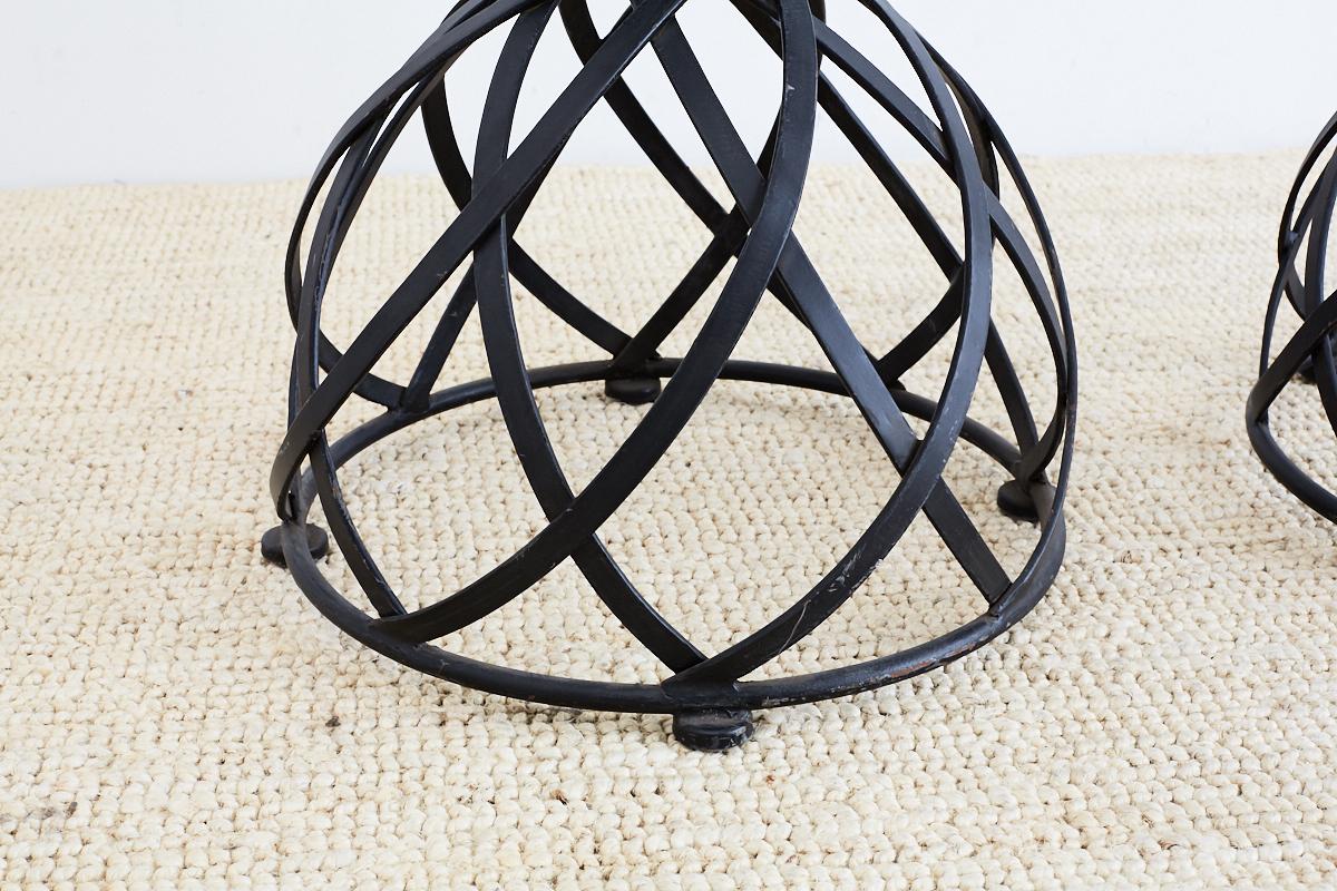 Pair of Woven Iron Basket Design Drinks Tables 4