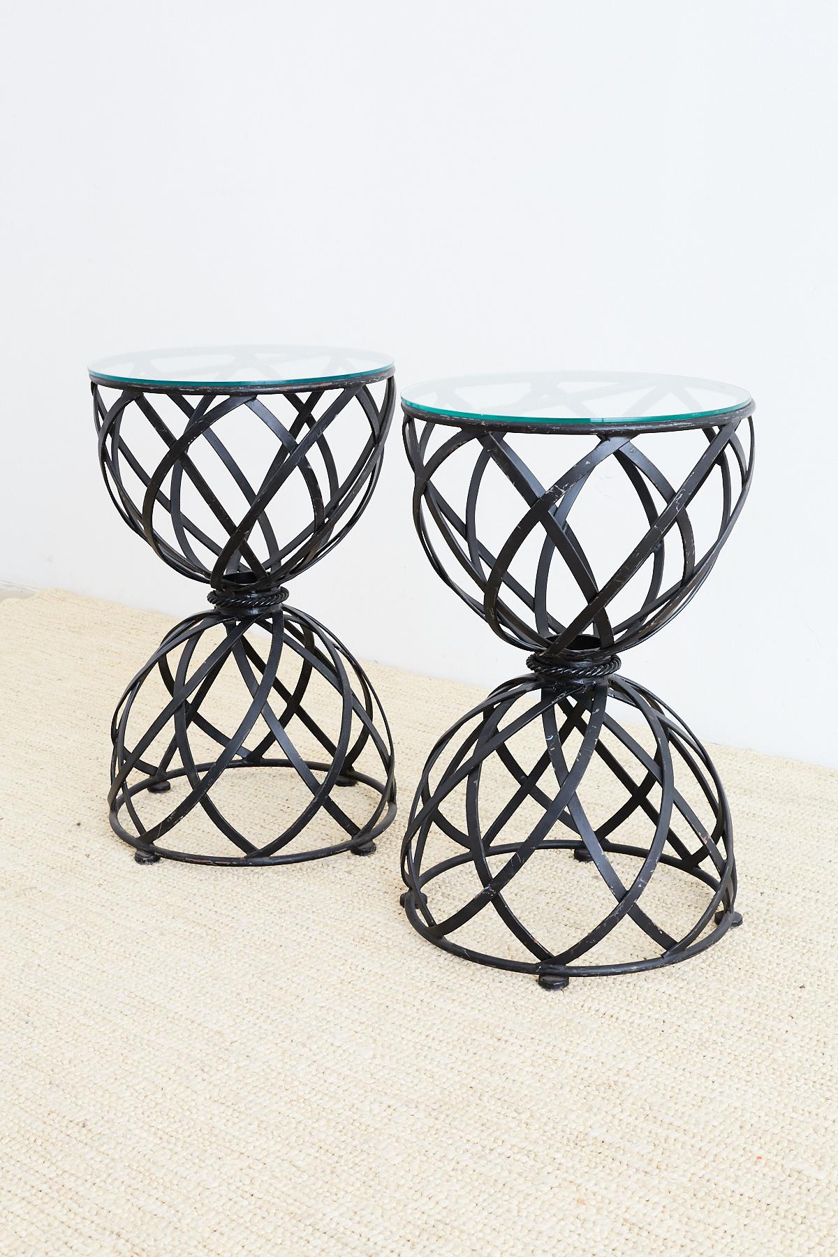 Pair of Woven Iron Basket Design Drinks Tables 5