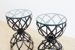 Pair of Woven Iron Basket Design Drinks Tables