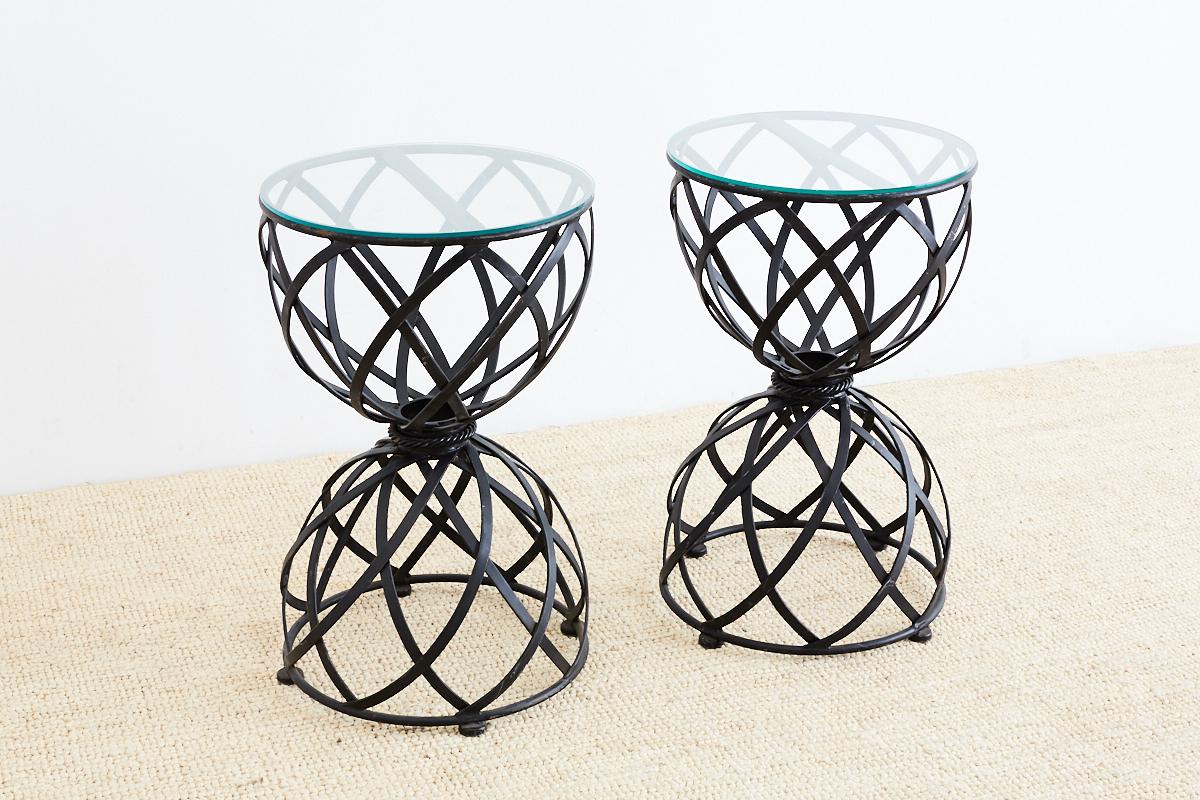 20th Century Pair of Woven Iron Basket Design Drinks Tables