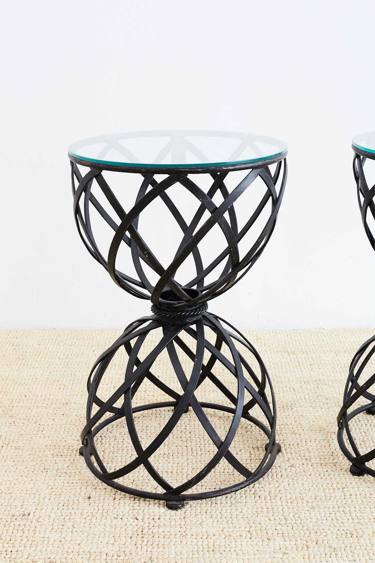 Pair of Woven Iron Basket Design Drinks Tables 1