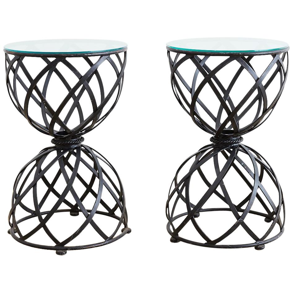 Pair of Woven Iron Basket Design Drinks Tables