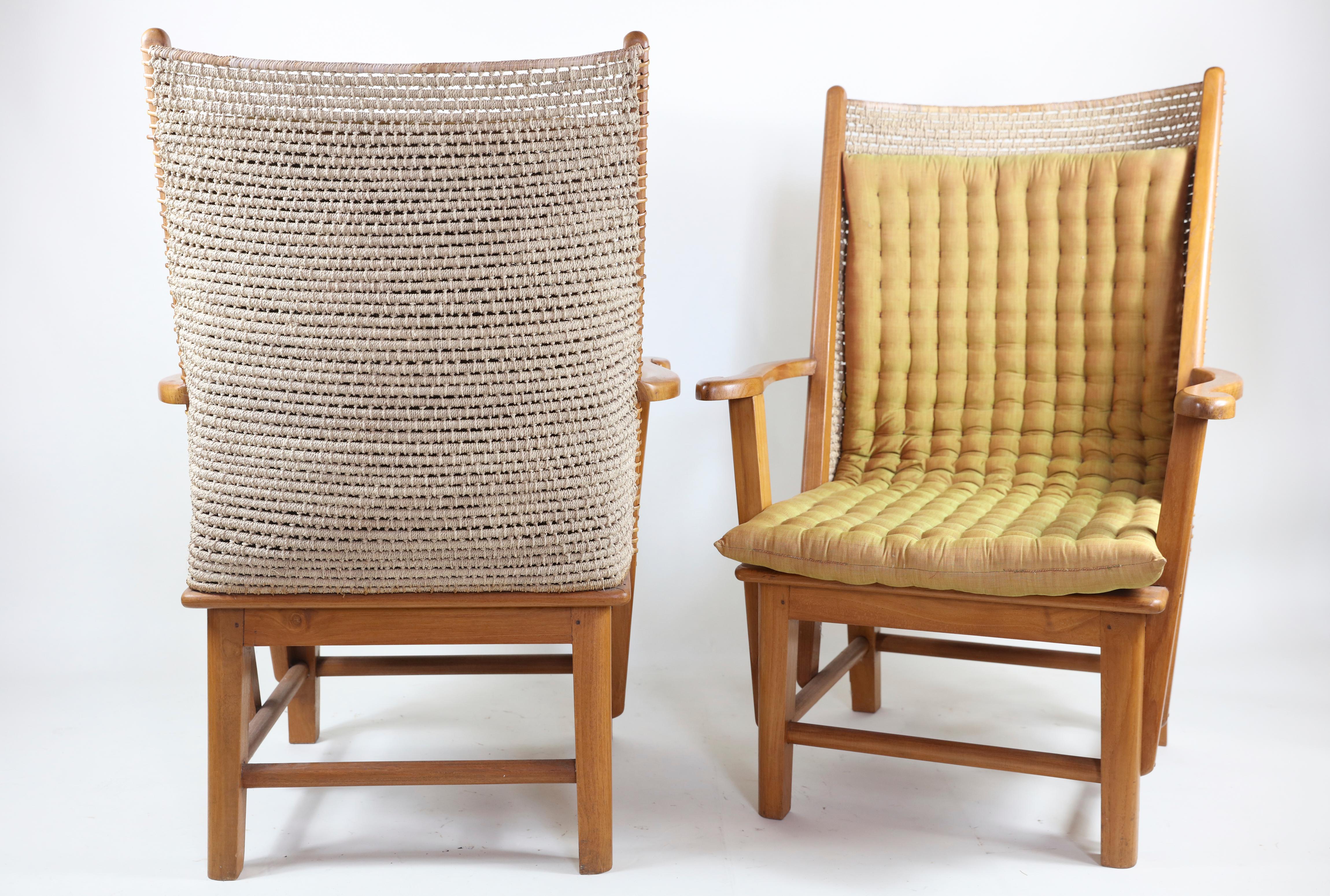 Women's or Men's Pair of Woven Jute High Back Chairs with Cushions