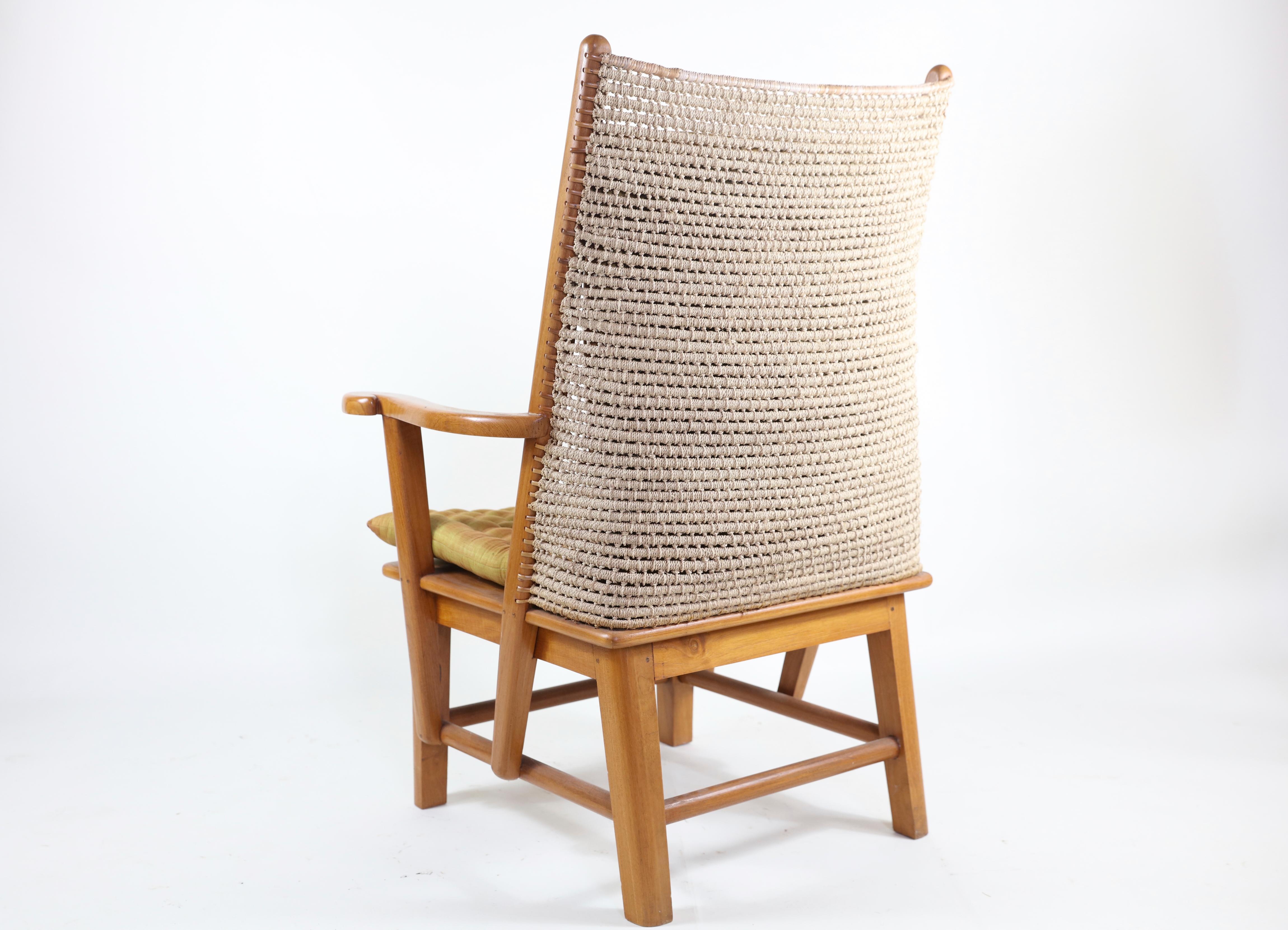 Pair of Woven Jute High Back Chairs with Cushions 1
