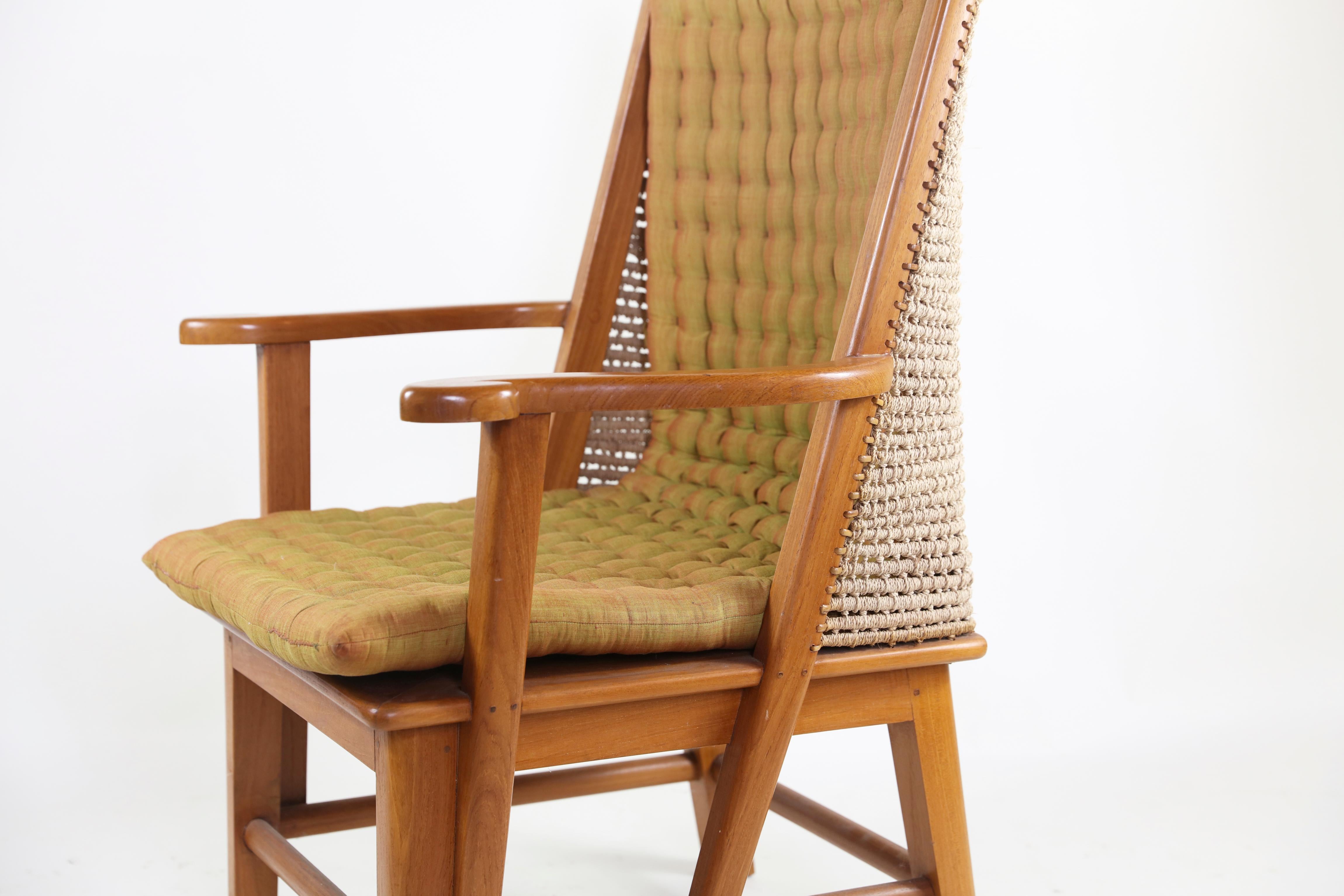 Pair of Woven Jute High Back Chairs with Cushions 3