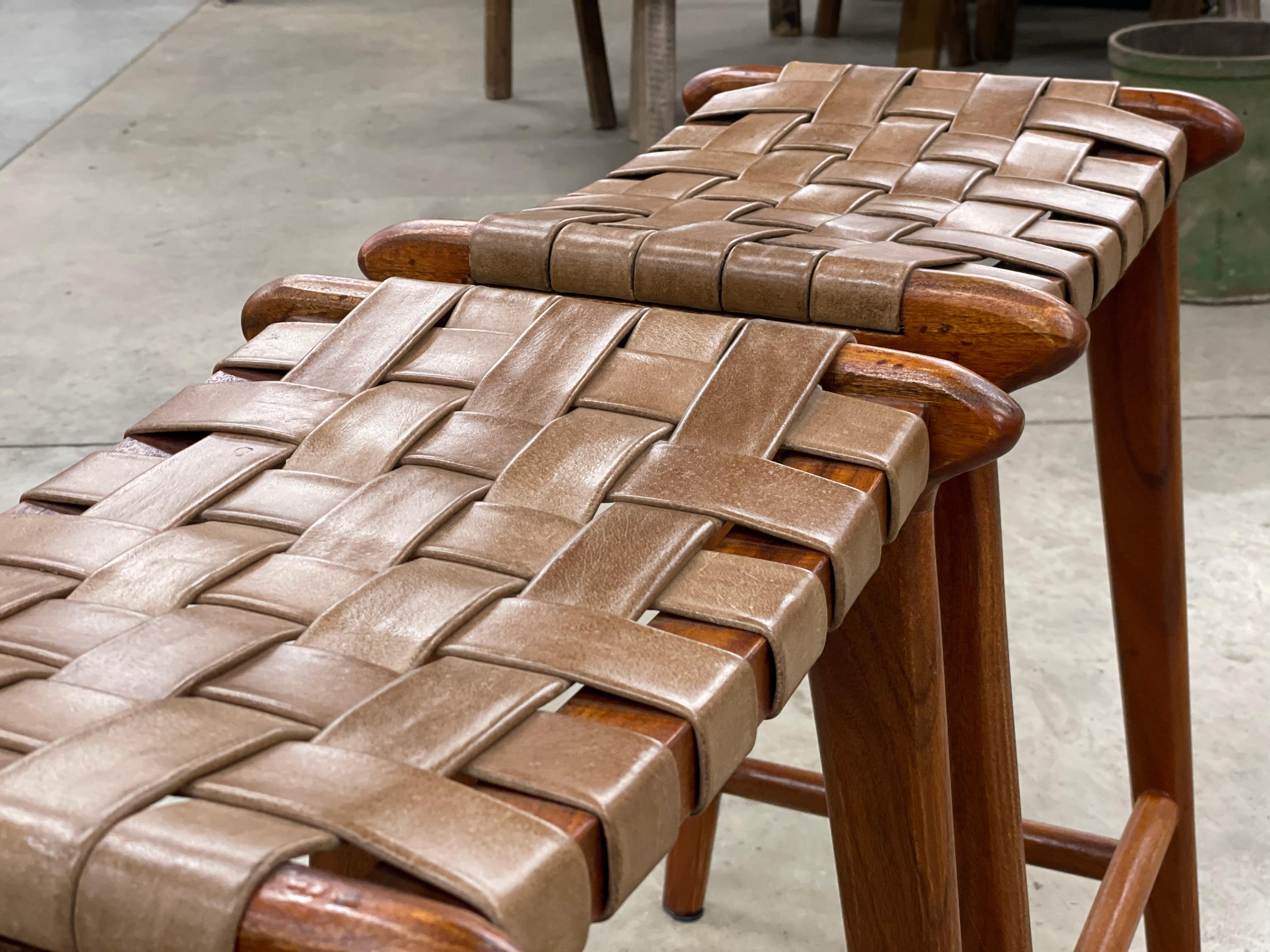 Unknown Pair of Woven Leather Bar Stools