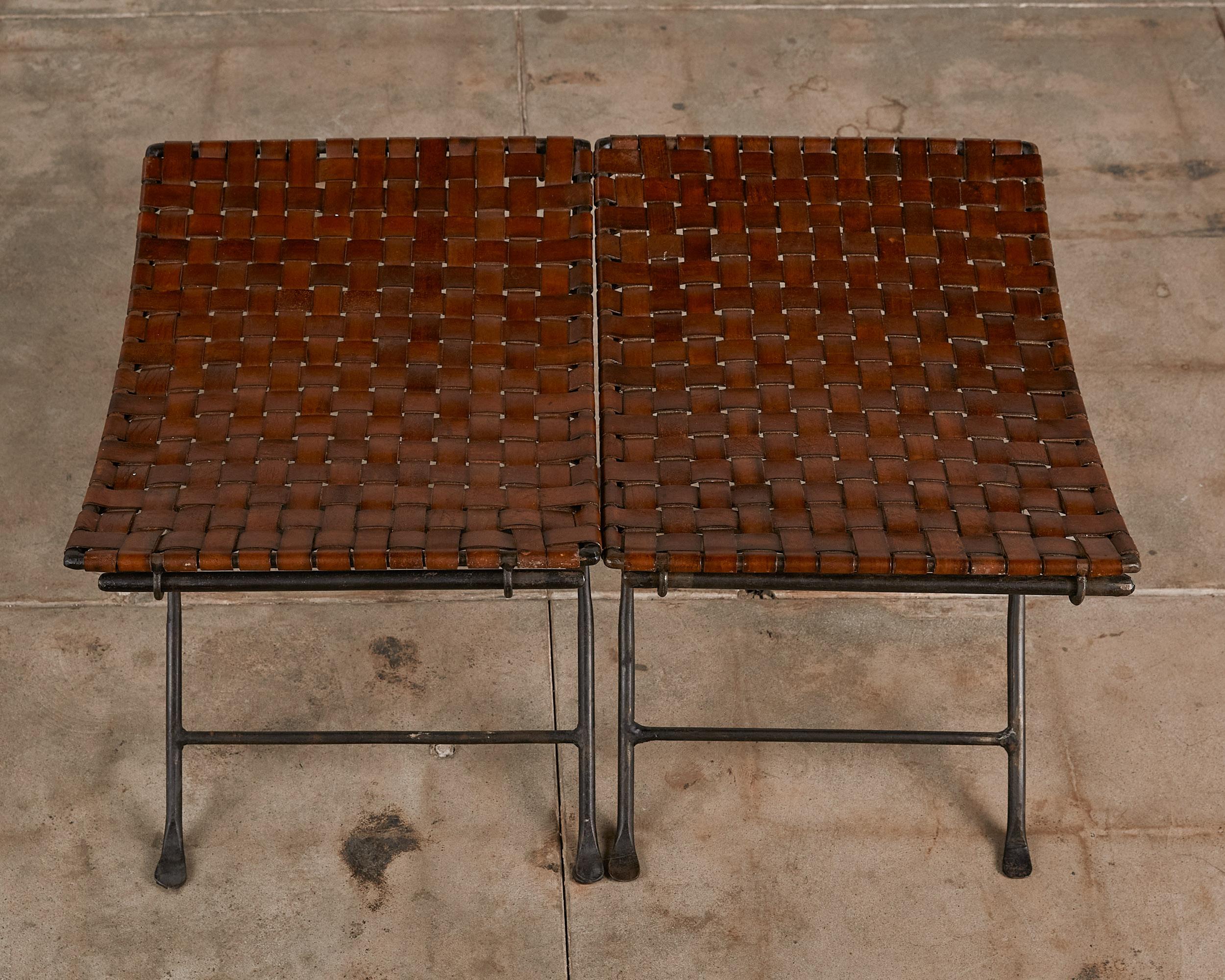 Pair of Woven Leather Folding Stools 5