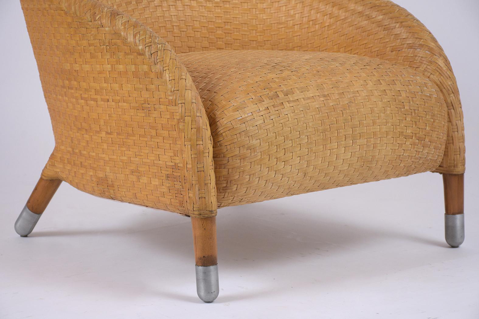Metal Pair of Woven Leather Chairs