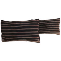 Pair of Woven Obi Red and Black Stripes Lumbar Decorative Pillows