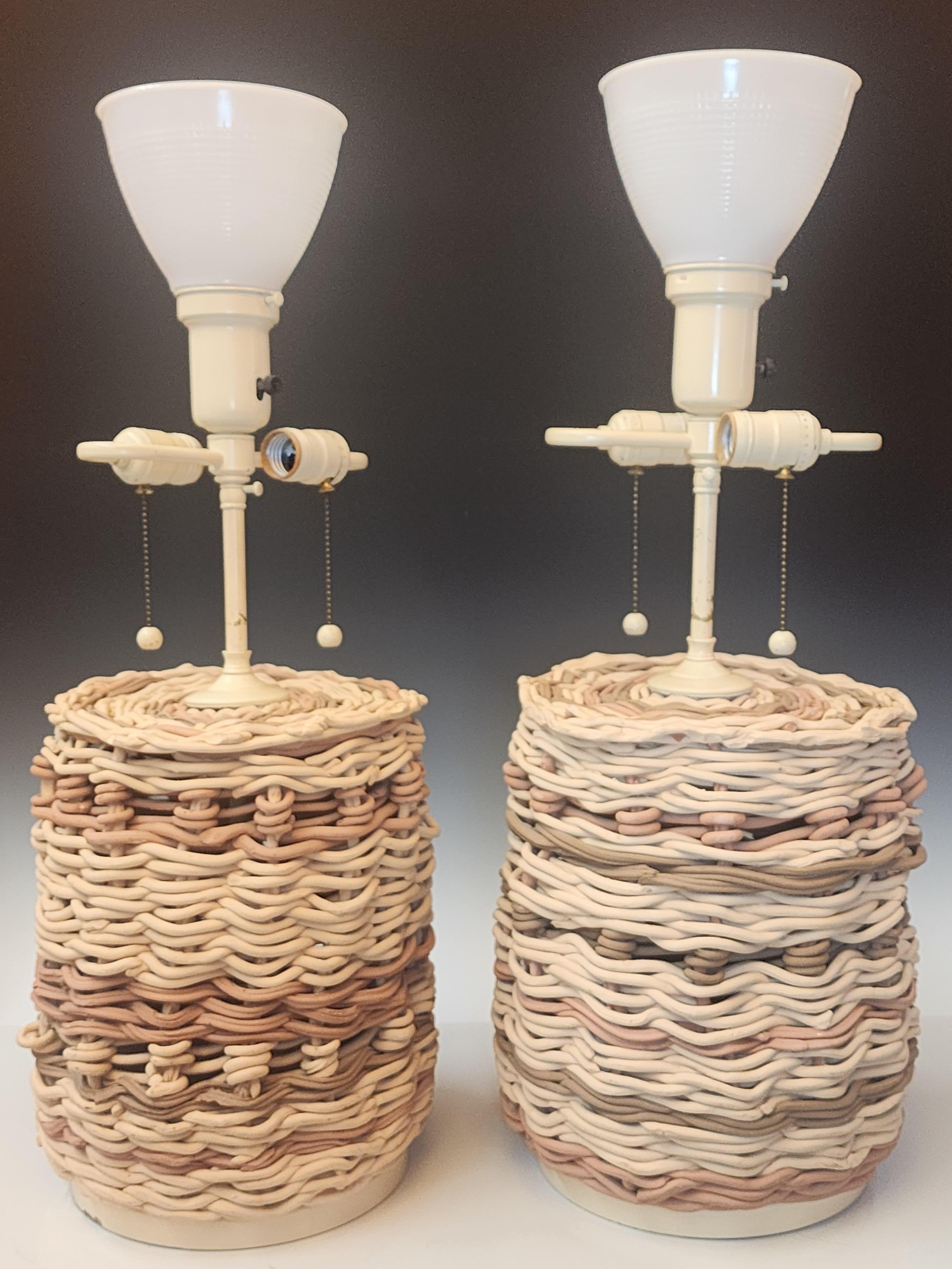 Pair of Woven Pottery Lamps Attributed to Samuel Marx  For Sale 5