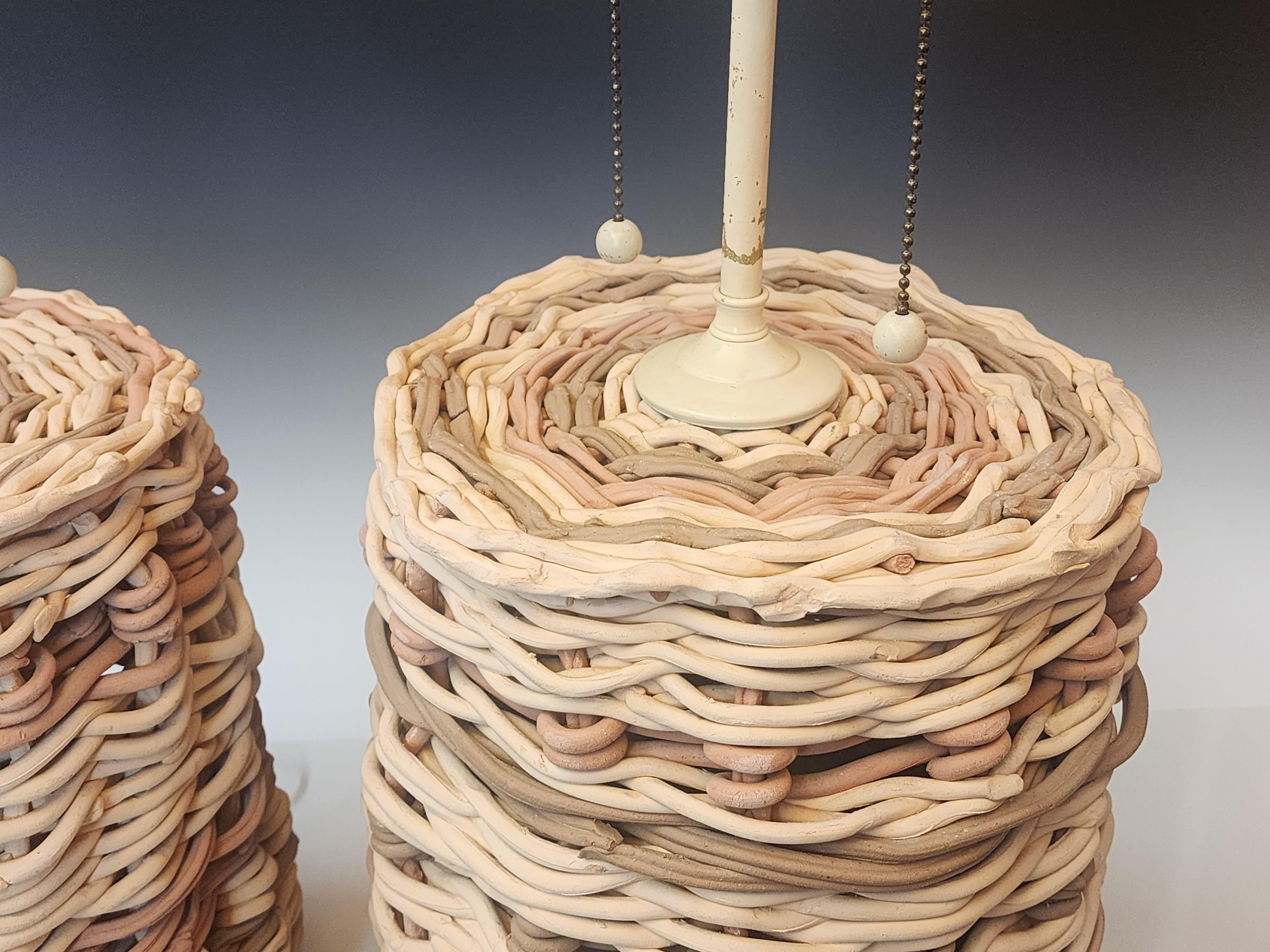 Hand-Woven Pair of Woven Pottery Lamps Attributed to Samuel Marx  For Sale