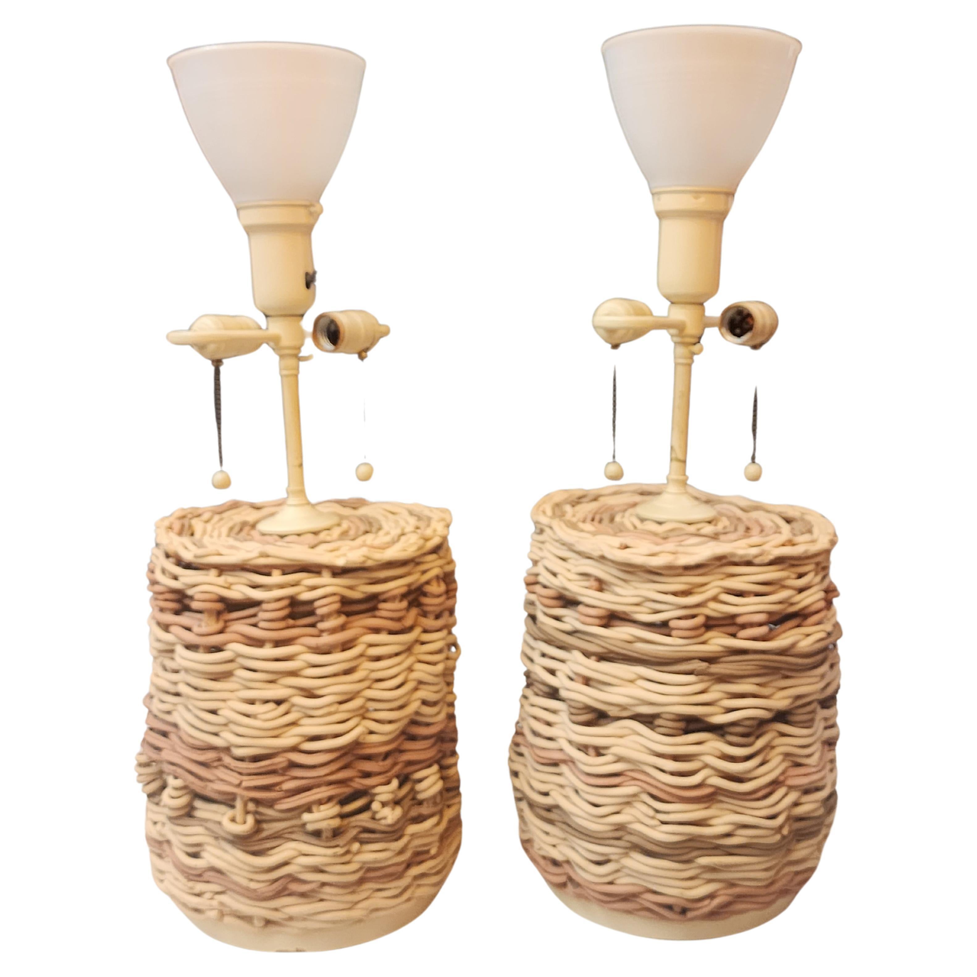 Pair of Woven Pottery Lamps Attributed to Samuel Marx 