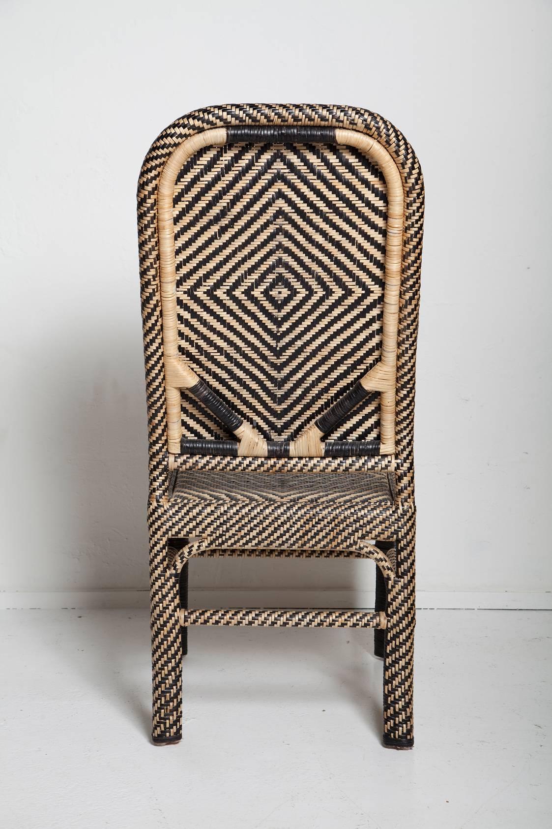 Hand-Woven Pair of Woven Rattan Armchairs