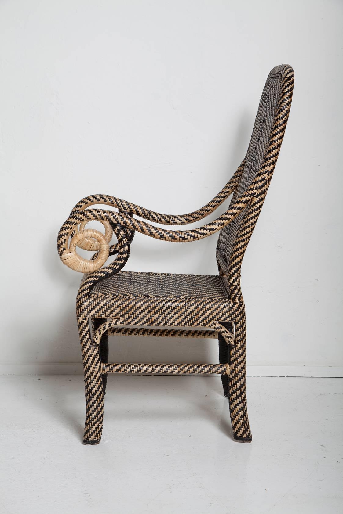 Late 20th Century Pair of Woven Rattan Armchairs
