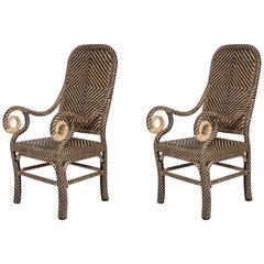 Pair of Woven Rattan Armchairs