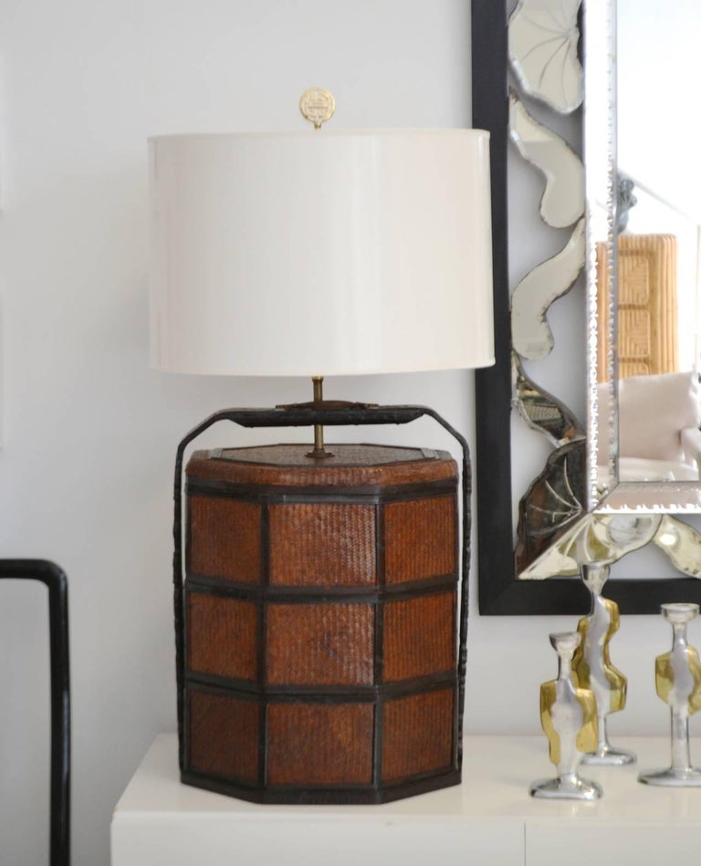 Pair of Woven Rattan Basket Tables Lamps at 1stDibs