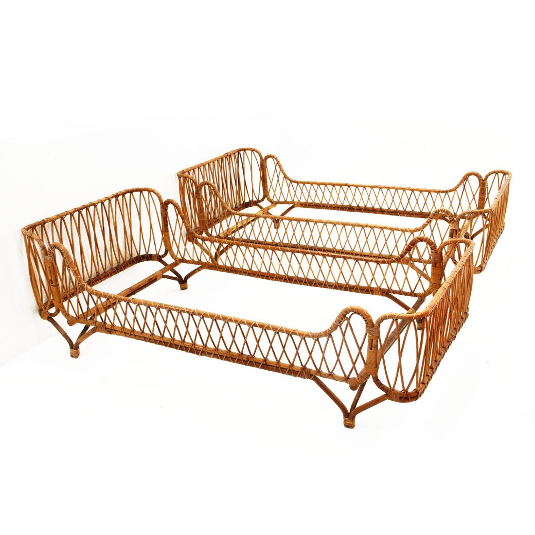 Mid-Century Modern Pair of woven rattan single beds, 1950s
