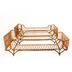 Pair of woven rattan single beds, 1950s