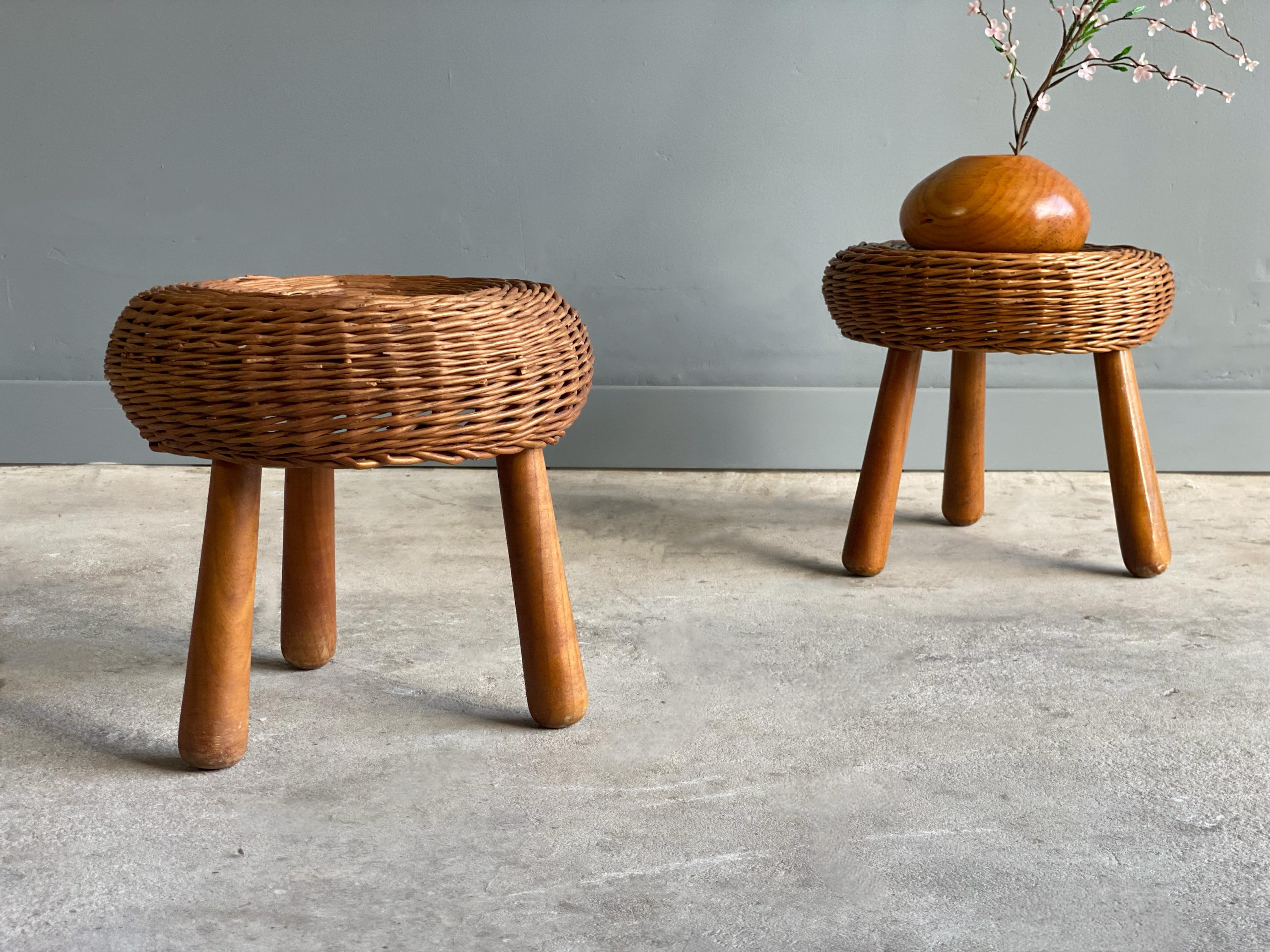 Pair of Woven Rattan Stools Attributed to Tony Paul 4