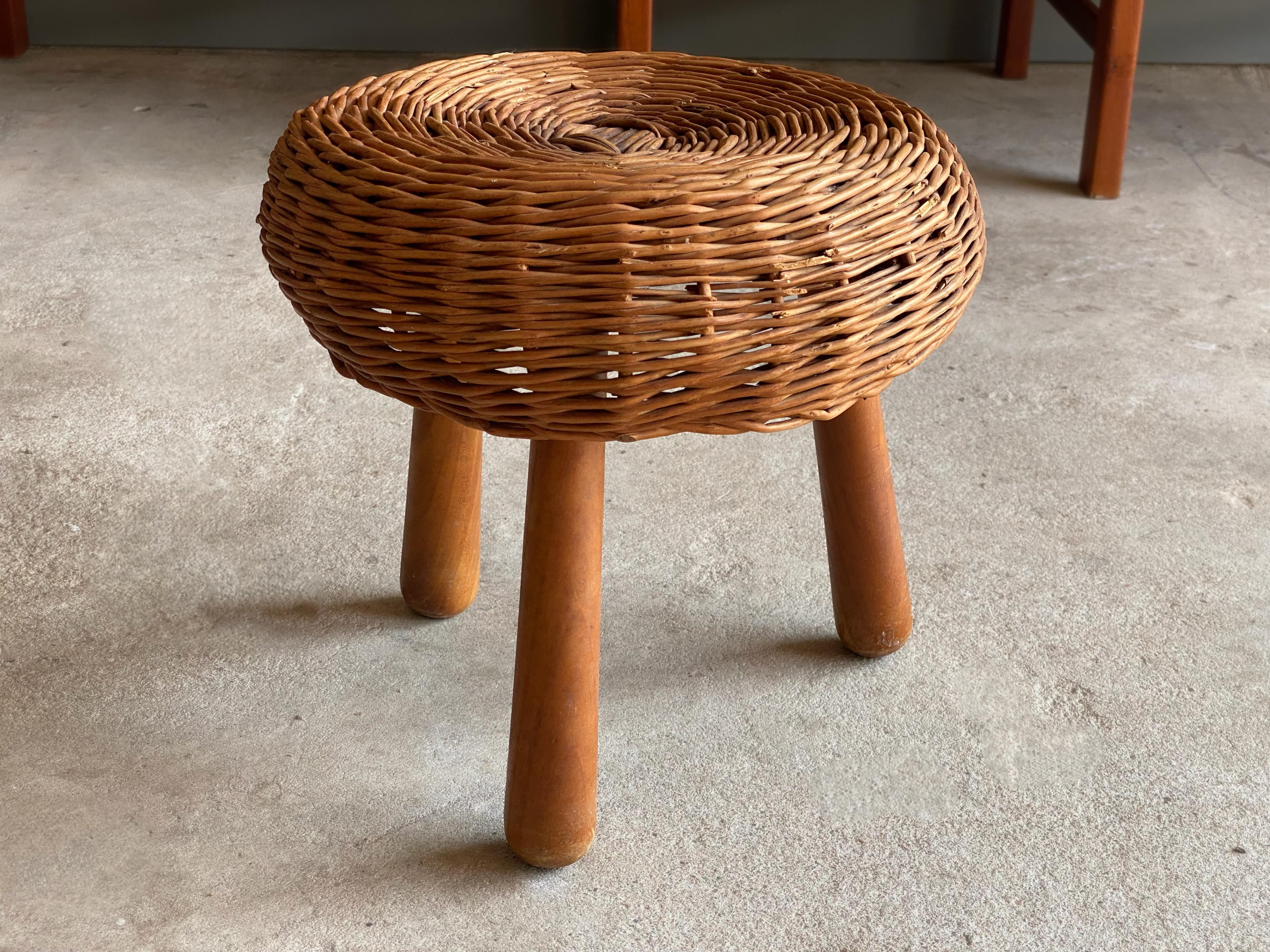 Mid-Century Modern Pair of Woven Rattan Stools Attributed to Tony Paul