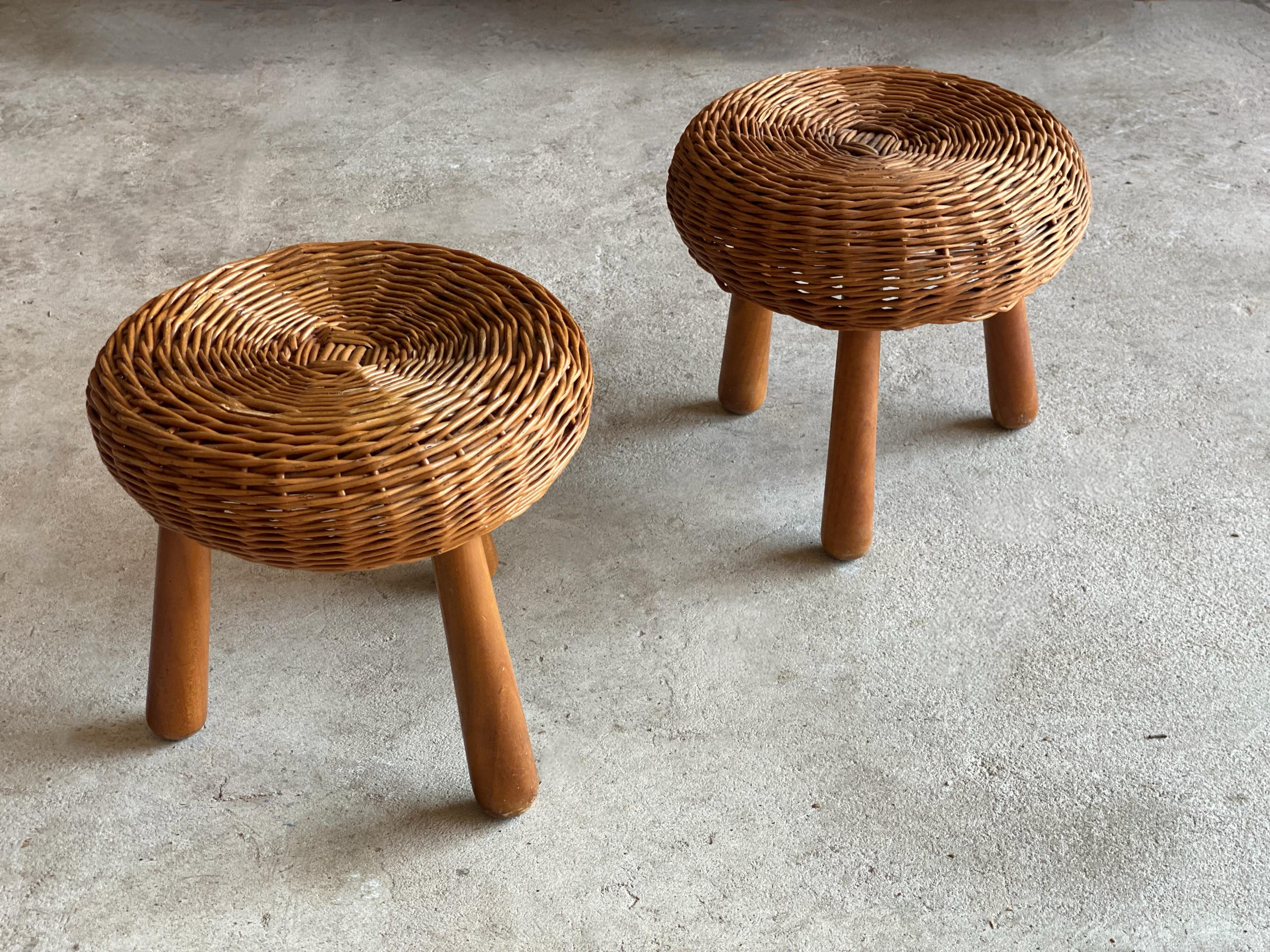 Pair of Woven Rattan Stools Attributed to Tony Paul In Good Condition In Round Rock, TX