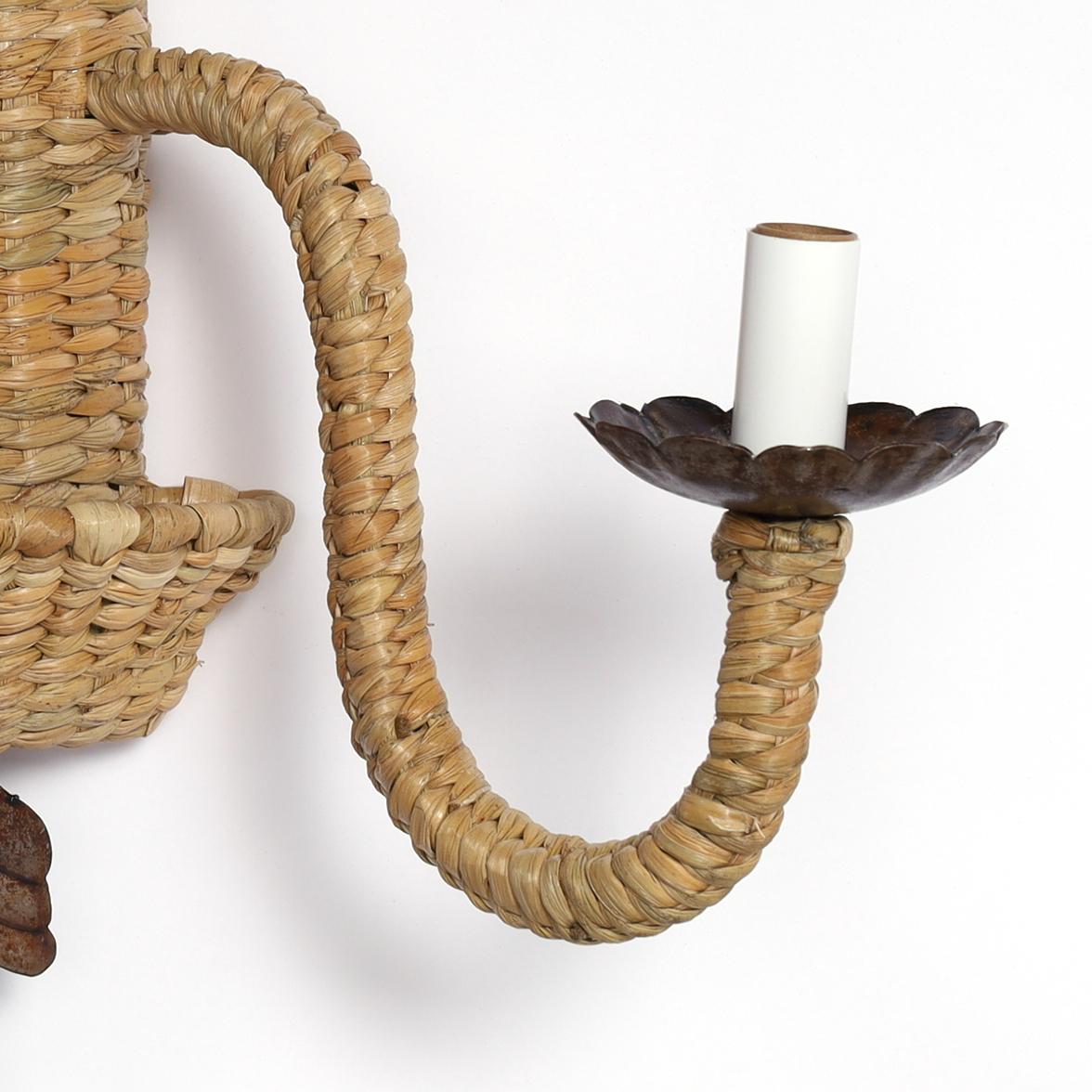 Pair of Woven Reed Palm Tree Wall Sconces from the F S Flores Collection 4