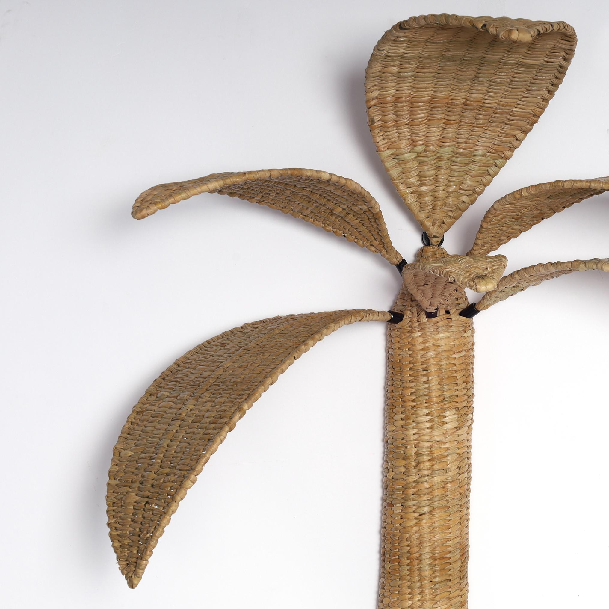 Mexican Pair of Woven Reed Palm Tree Wall Sconces from the F S Flores Collection
