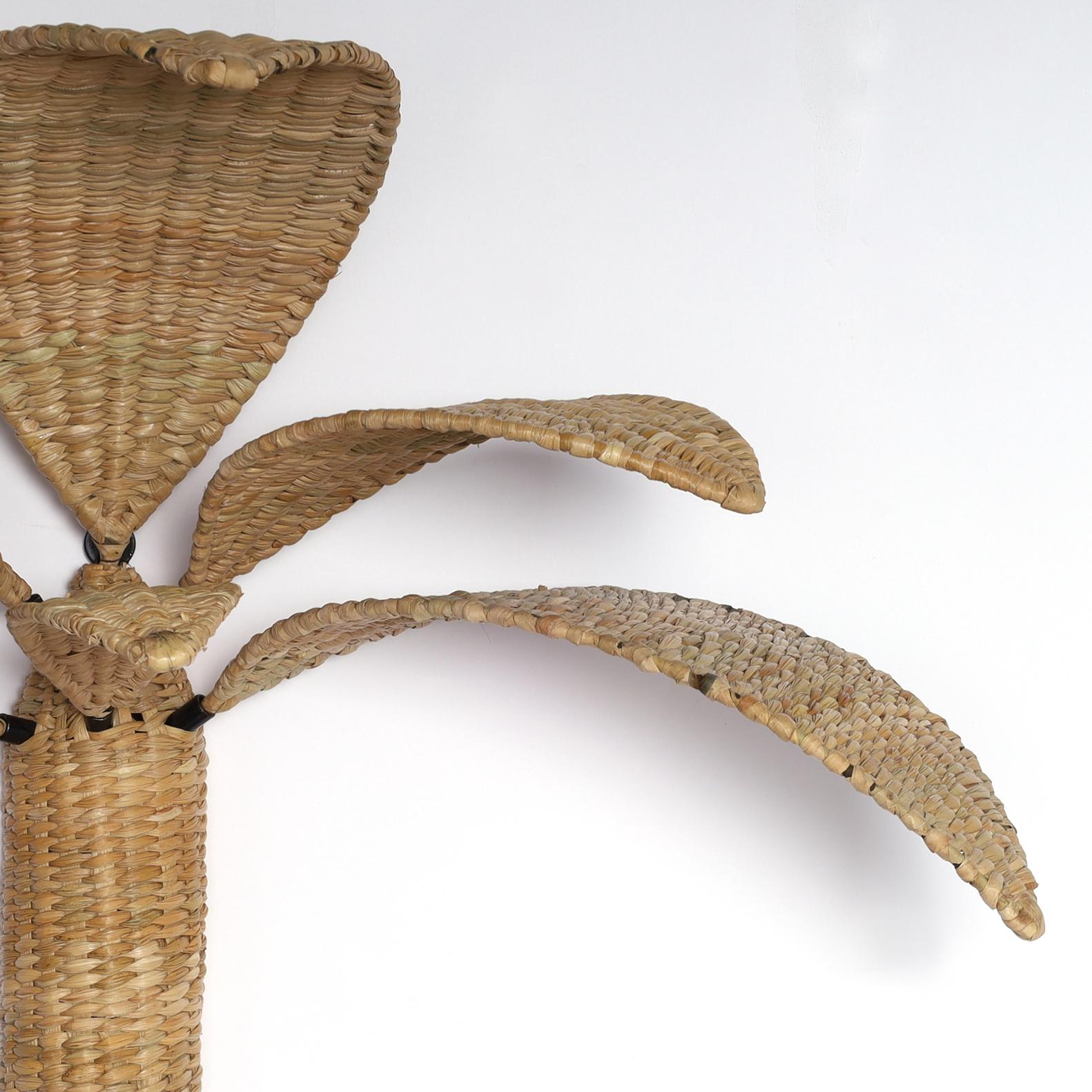 Pair of Woven Reed Palm Tree Wall Sconces from the F S Flores Collection In New Condition In Palm Beach, FL