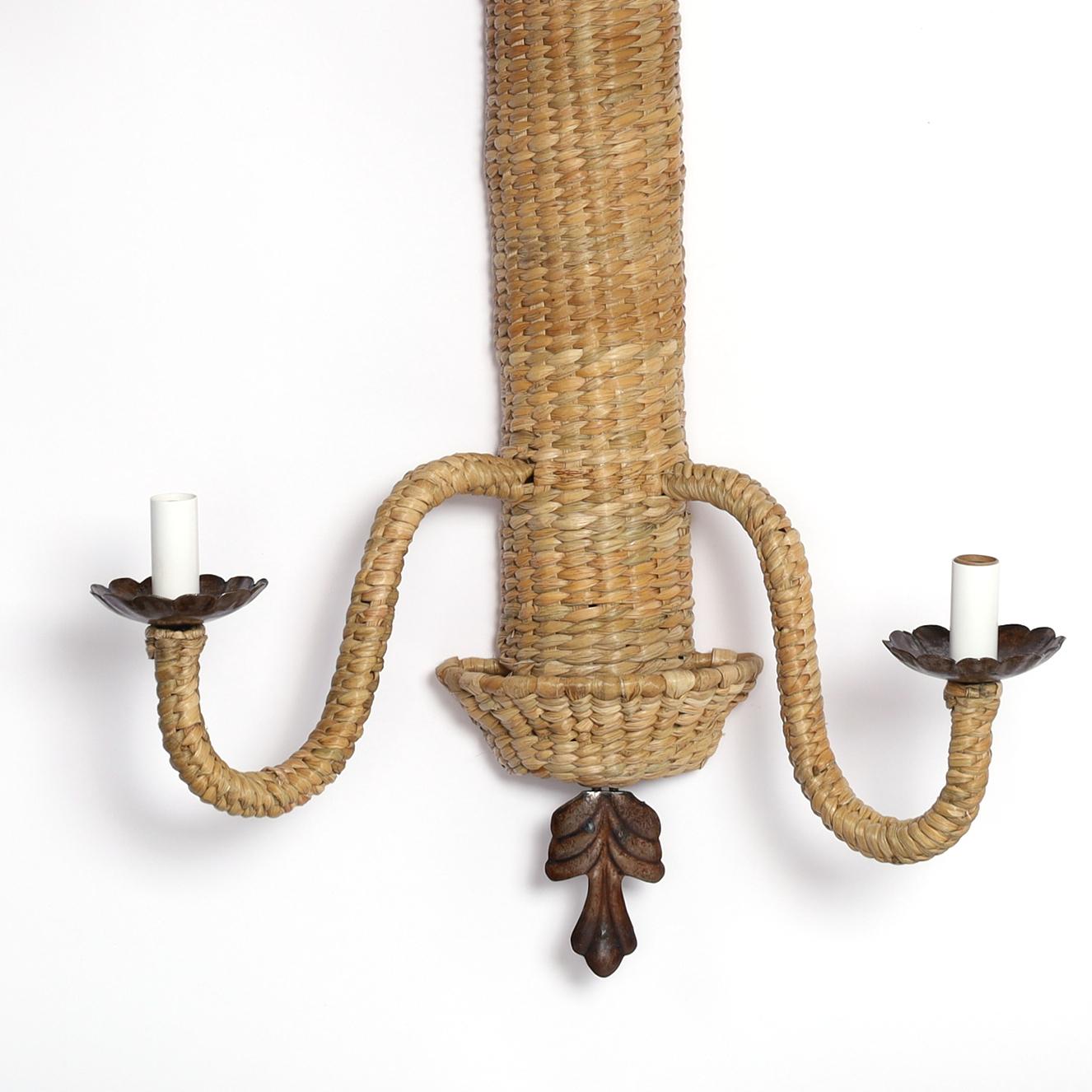 Pair of Woven Reed Palm Tree Wall Sconces from the F S Flores Collection 1
