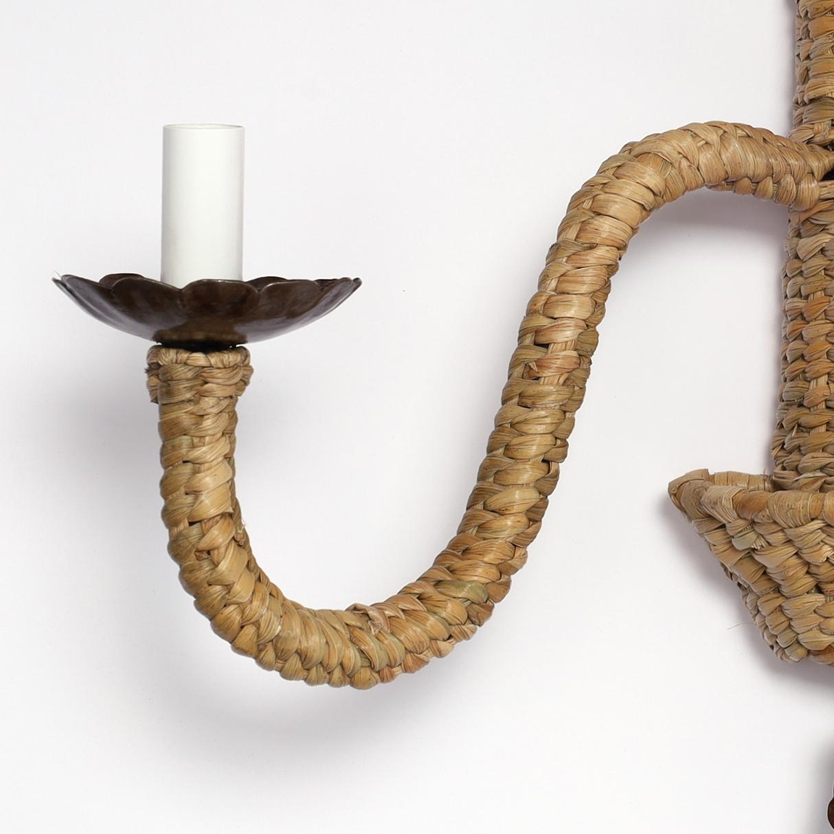 Pair of Woven Reed Palm Tree Wall Sconces from the F S Flores Collection 2