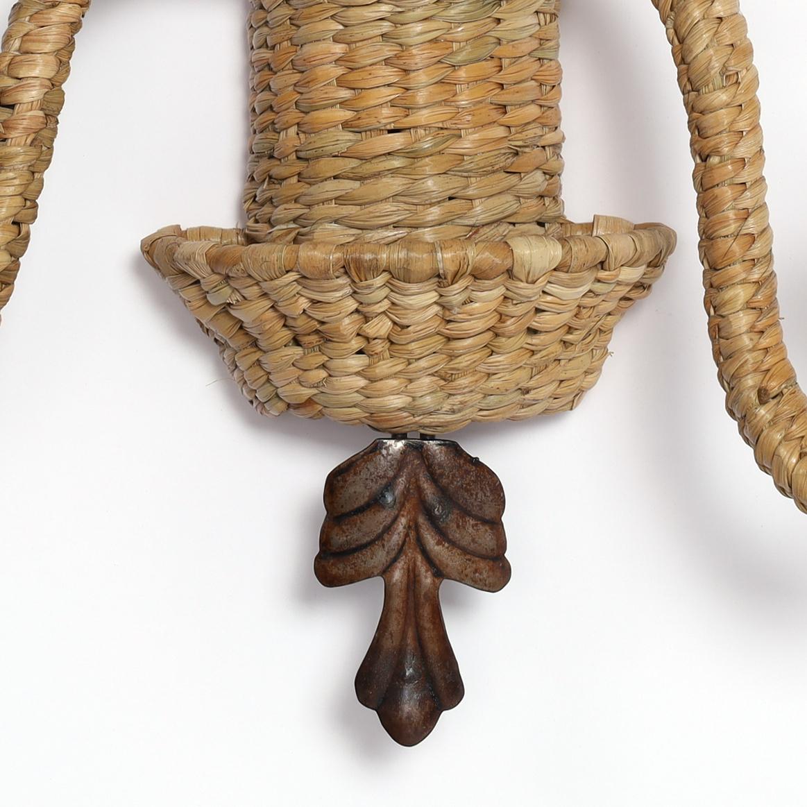 Pair of Woven Reed Palm Tree Wall Sconces from the F S Flores Collection 3