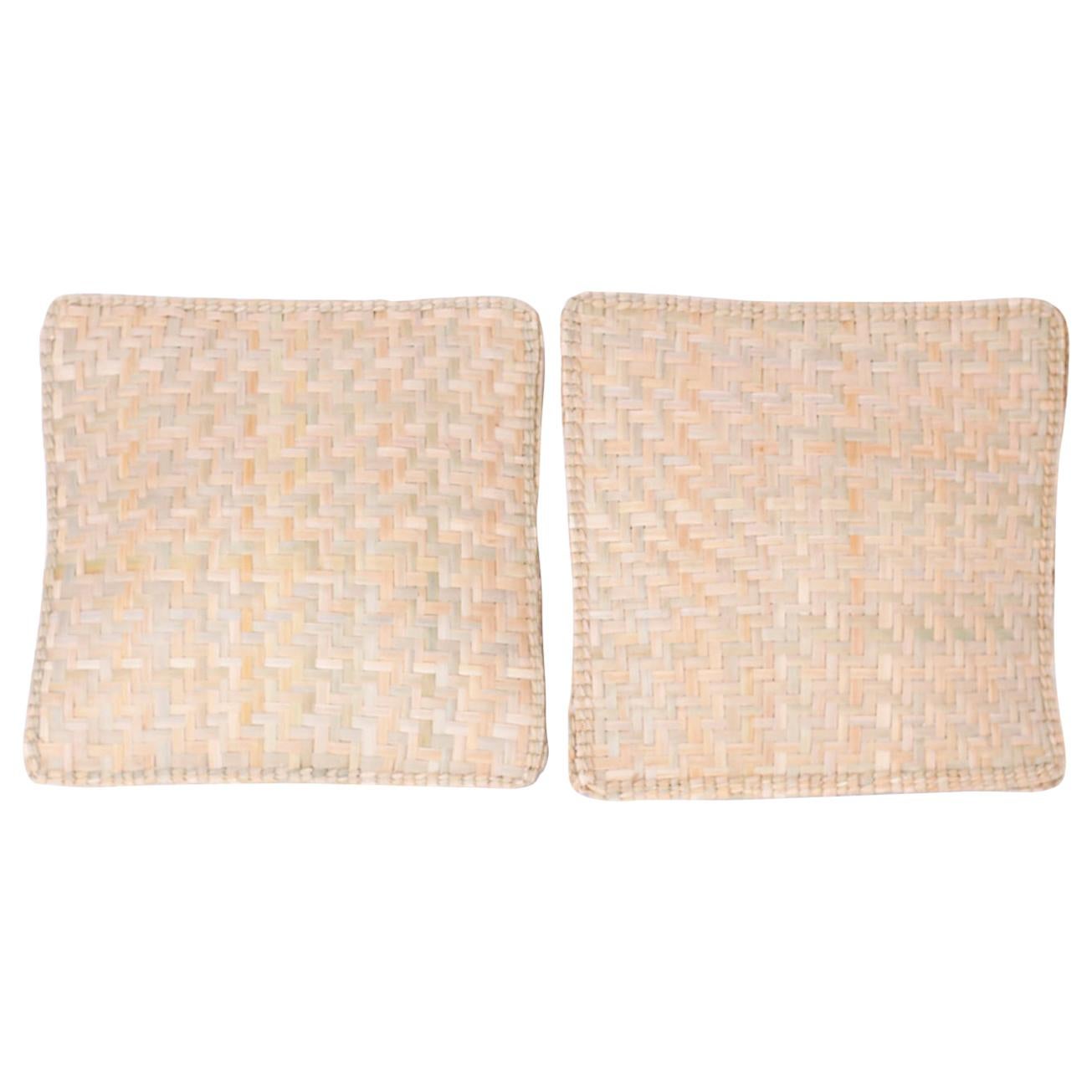 Pair of Woven Reed Pillows For Sale
