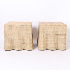 Pair of Woven Reed Square Ghost Drapery Stands