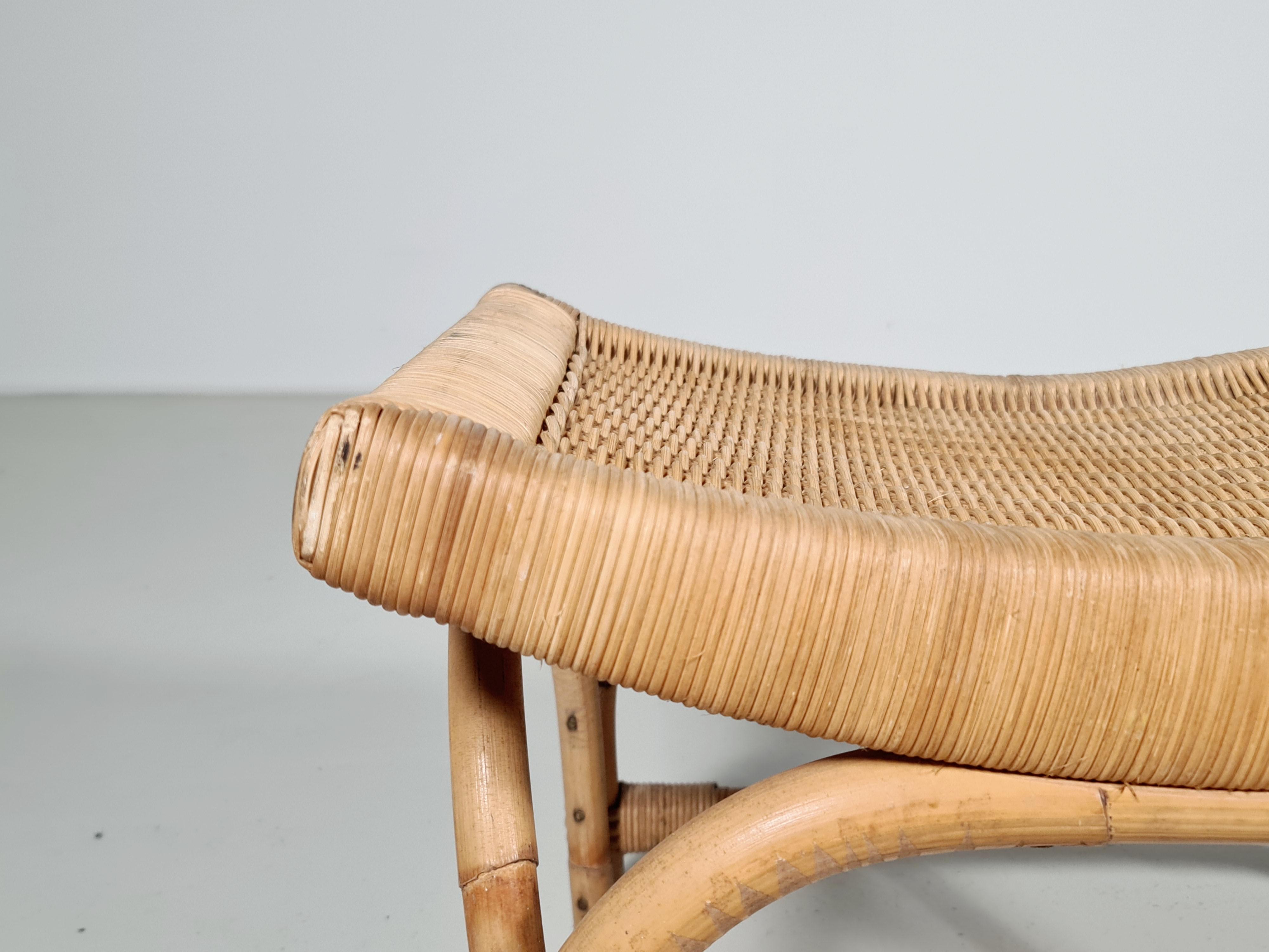 Late 20th Century Pair of Woven Wicker and Bamboo Stools/Benches, France, 1960s