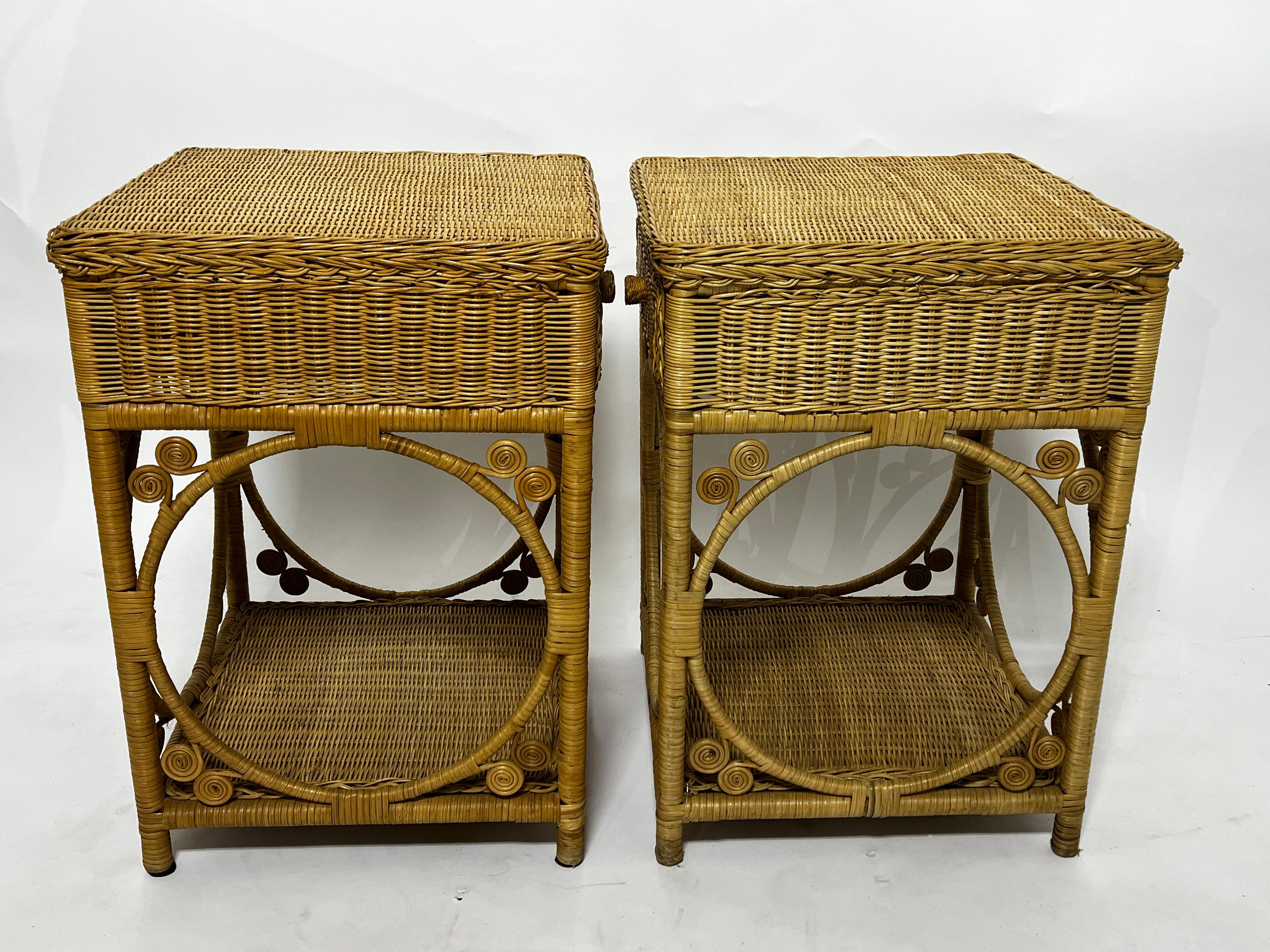 Pair of Woven Wicker Night Stands Ca. 1970s 4