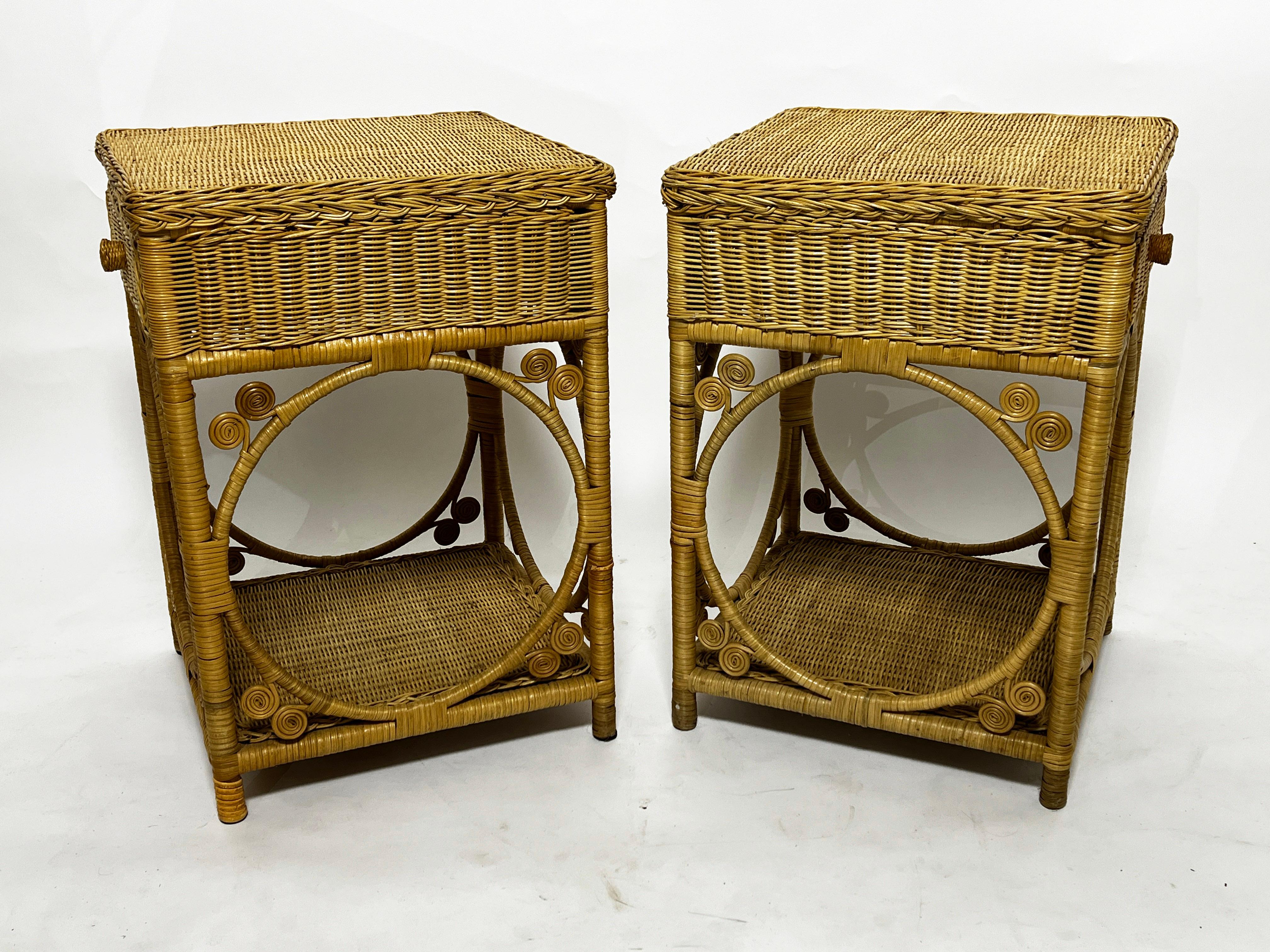 Pair of Woven Wicker Night Stands Ca. 1970s 5