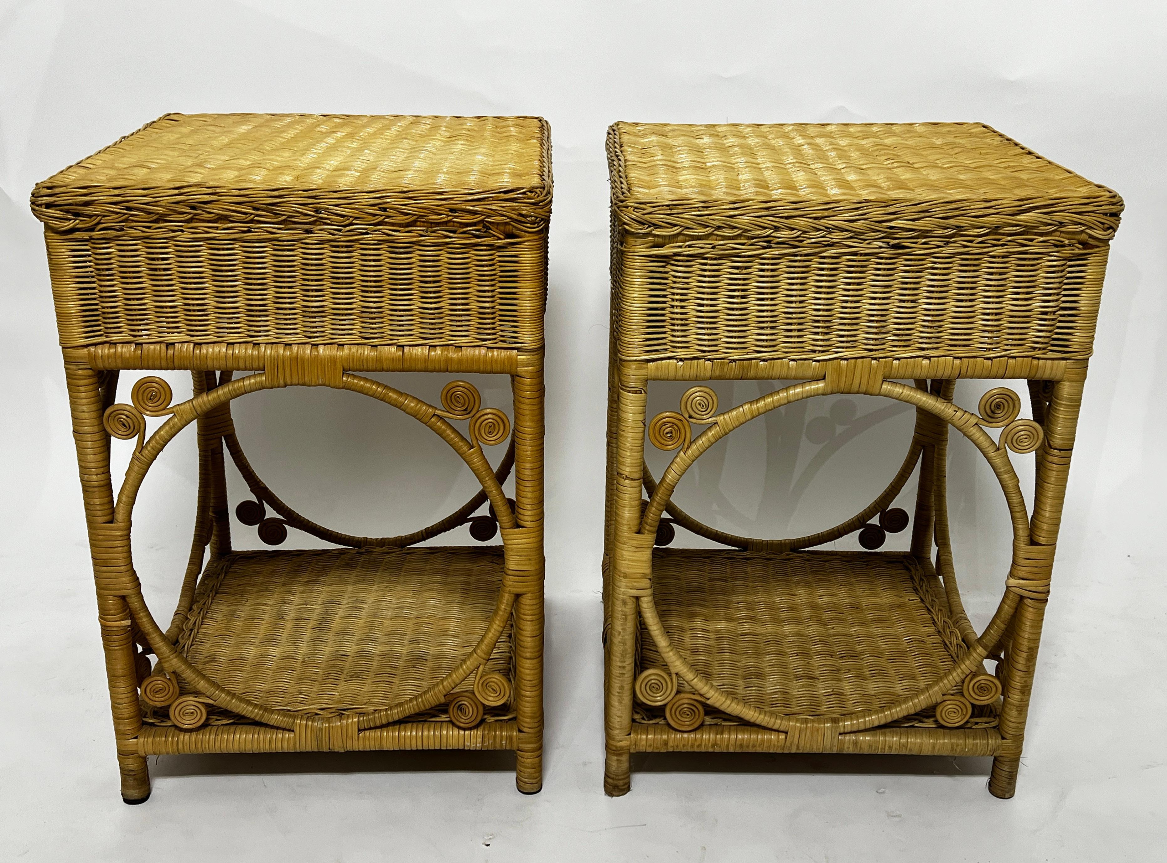 Pair of Woven Wicker Night Stands Ca. 1970s 6