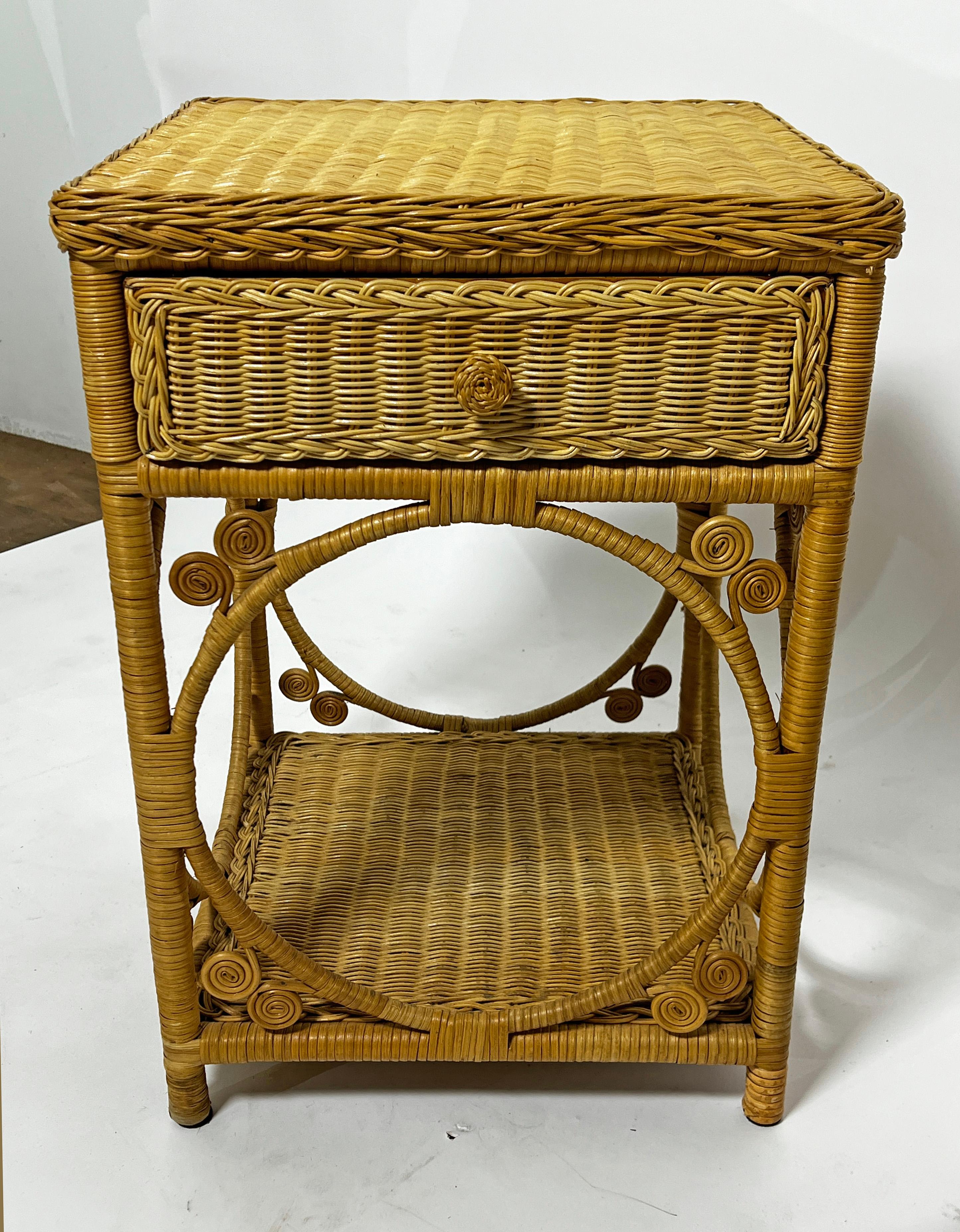 Mid-Century Modern Pair of Woven Wicker Night Stands Ca. 1970s