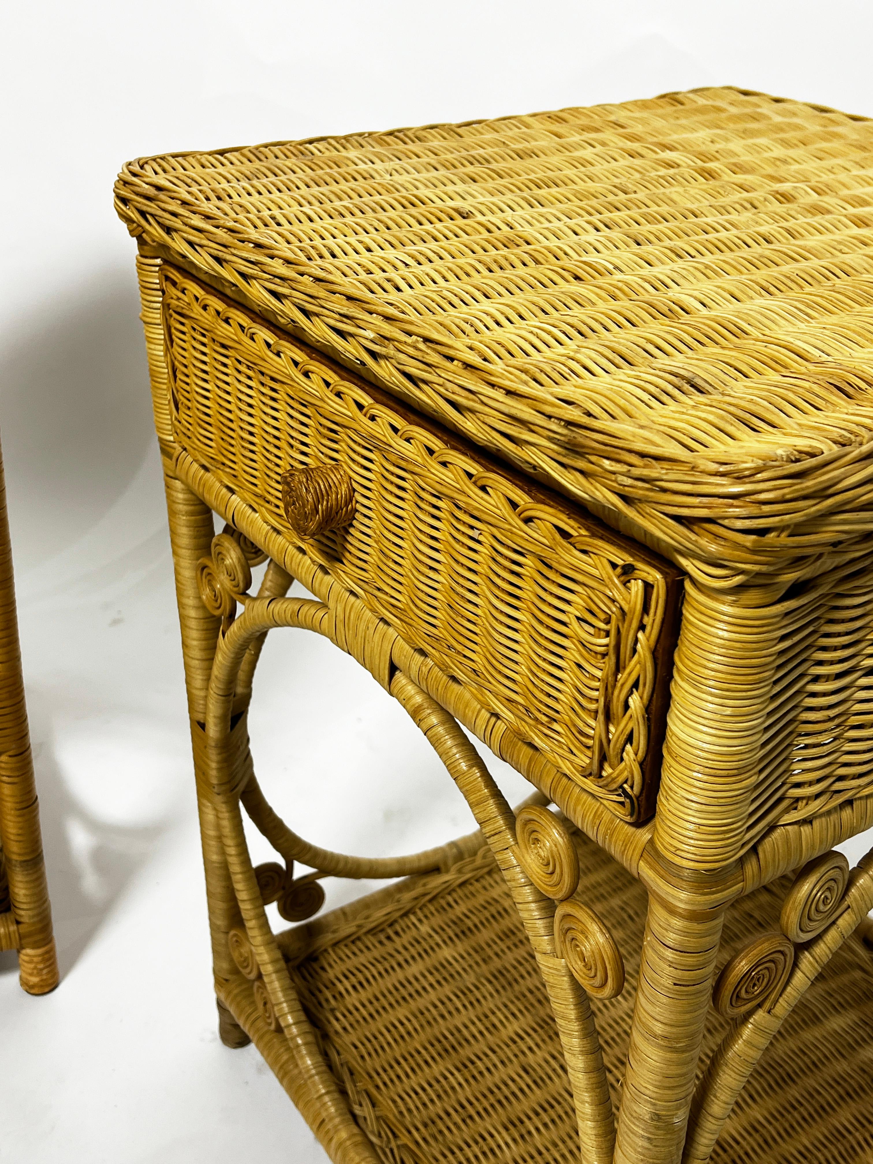 Late 20th Century Pair of Woven Wicker Night Stands Ca. 1970s