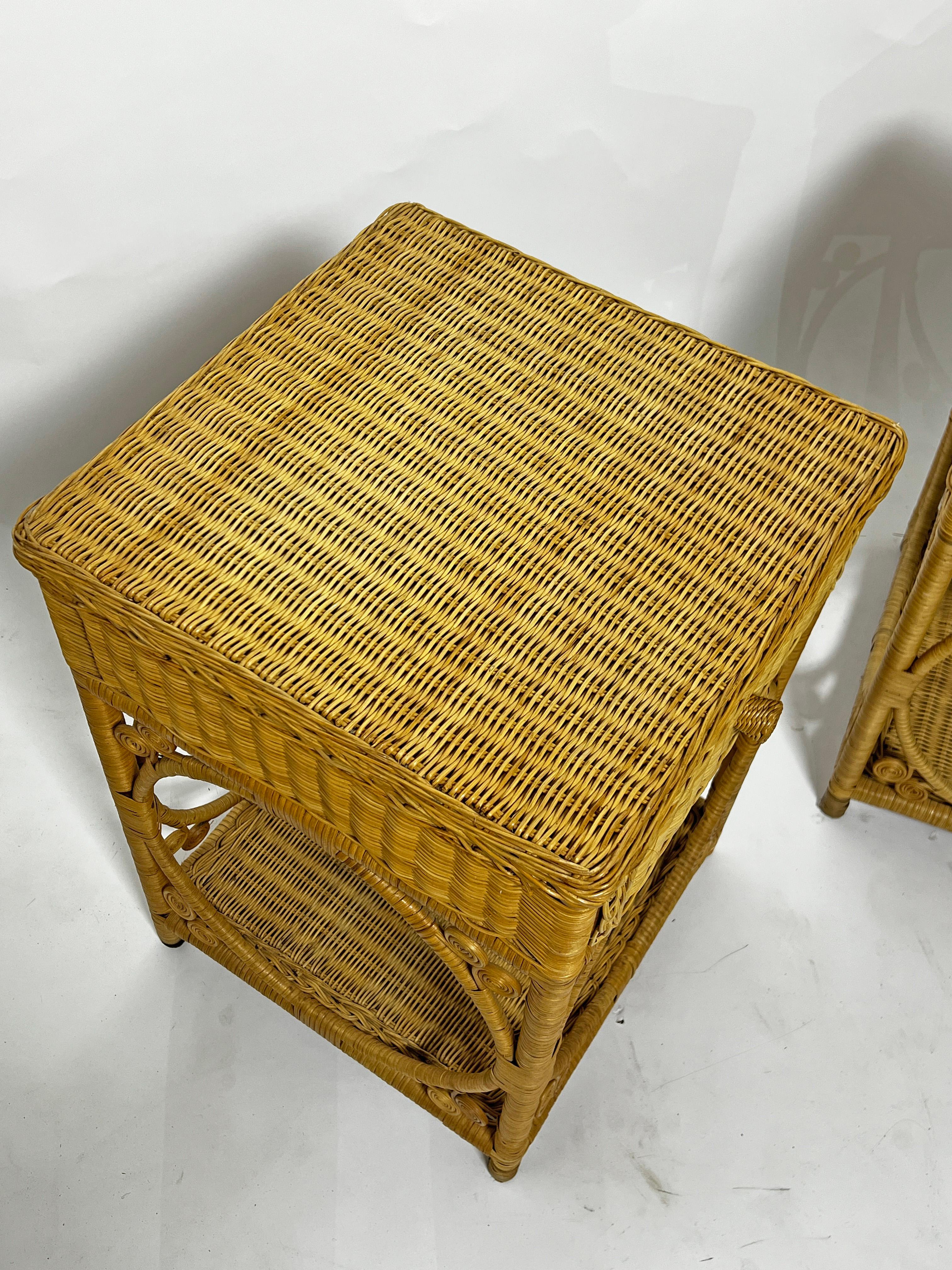Pair of Woven Wicker Night Stands Ca. 1970s 2